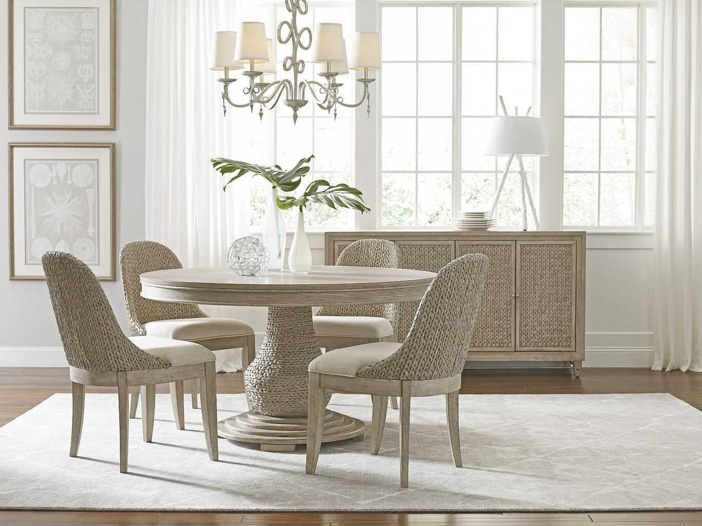 American Drew Vista Largo Round Wood Oyster Dining Table
