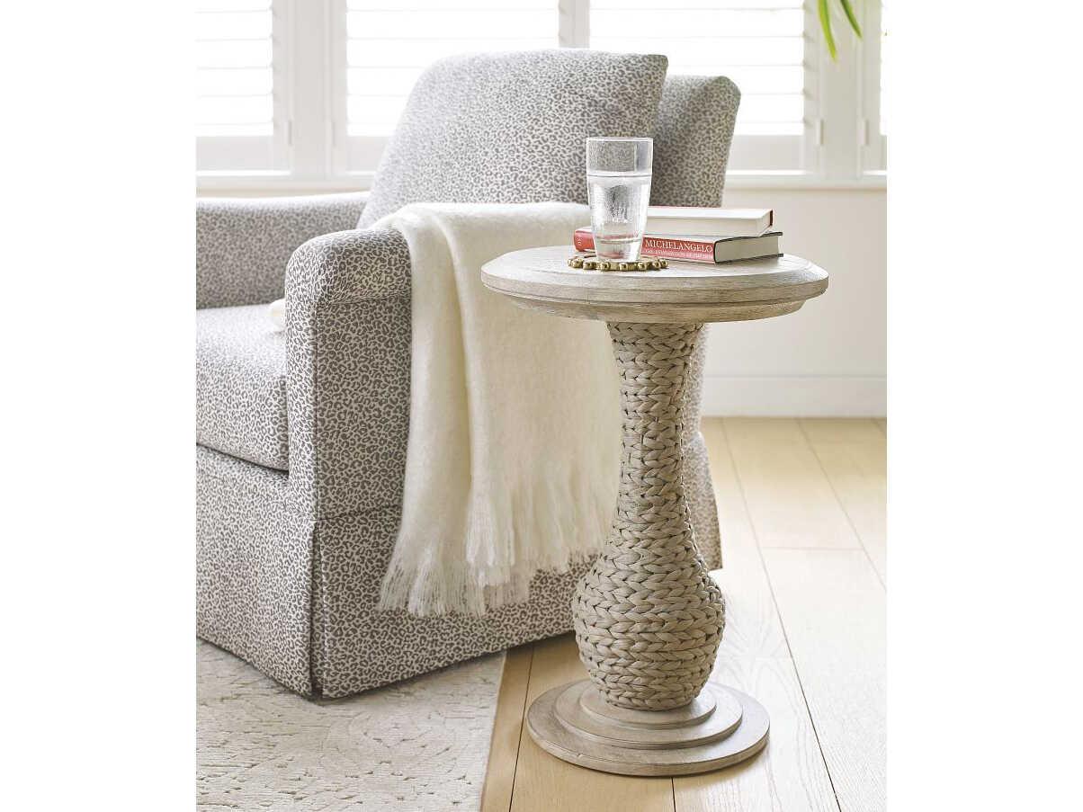 American Drew Vista Bisycane Round Wood Oyster End Table