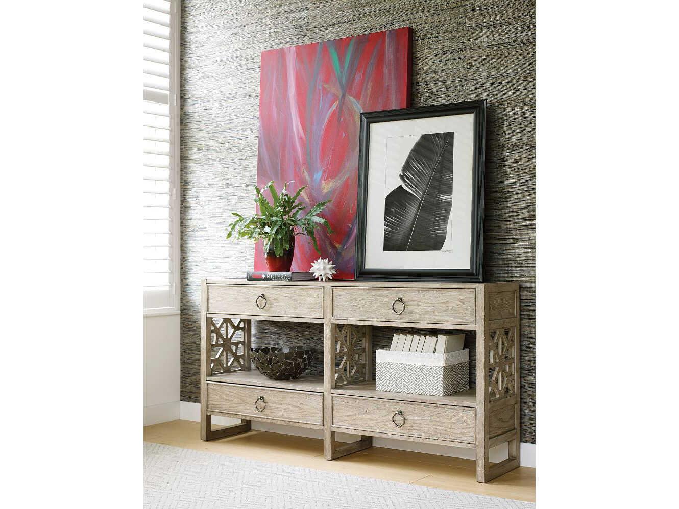 American Drew Vista Biscayne Rectangular Wood Oyster Console Table