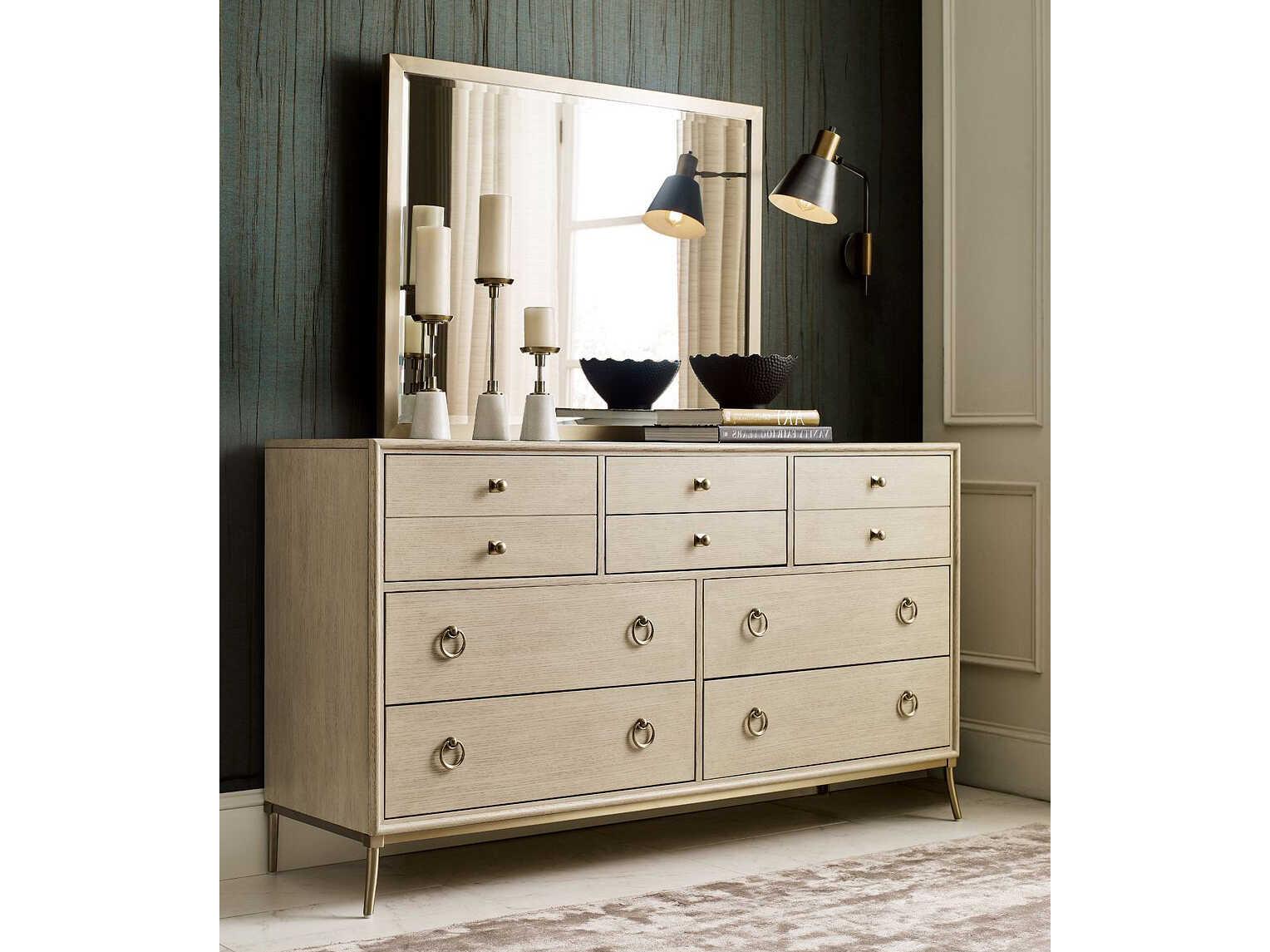 American Drew Lenox Gold Hardwood Double Dresser with Mirror