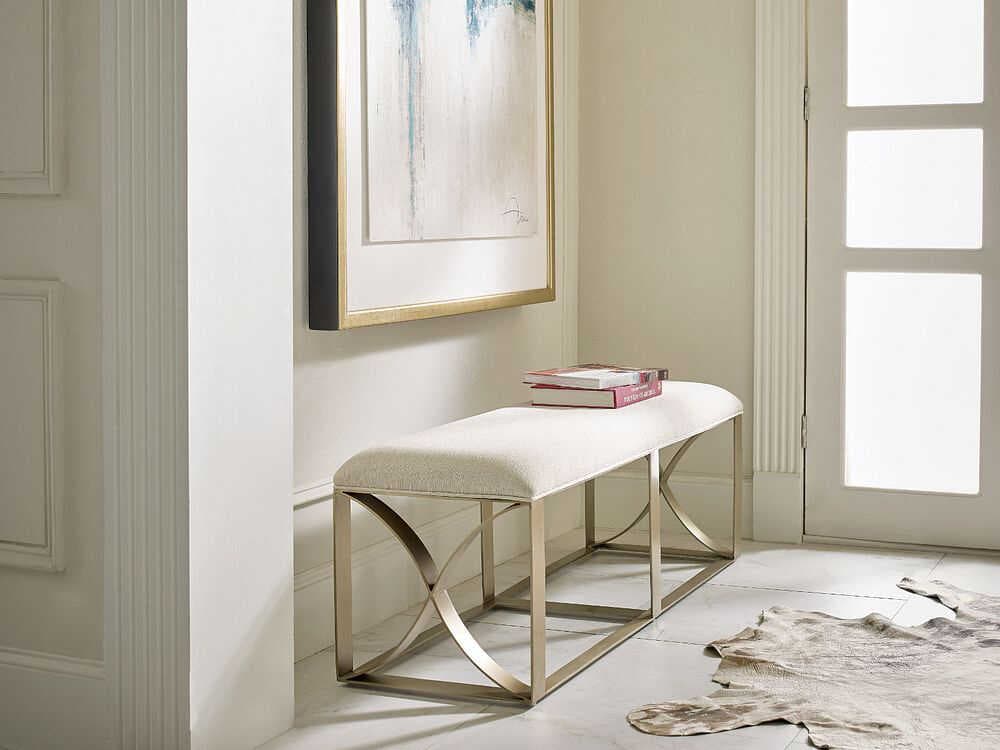 American Drew Lenox Alabaster Gold Upholstered Accent Bench