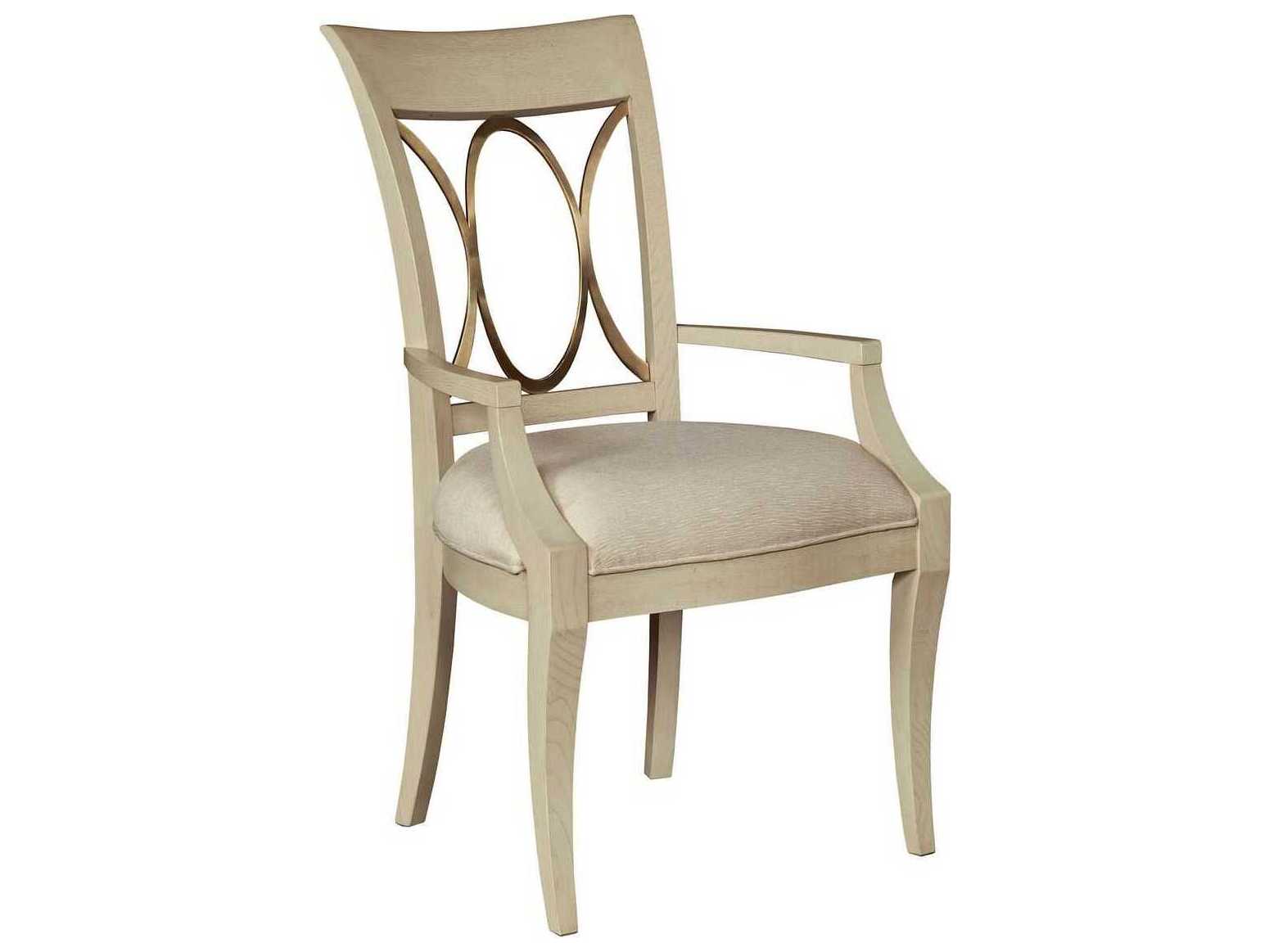 American Drew Lenox Hardwood Beige Upholstered Arm Dining Chair