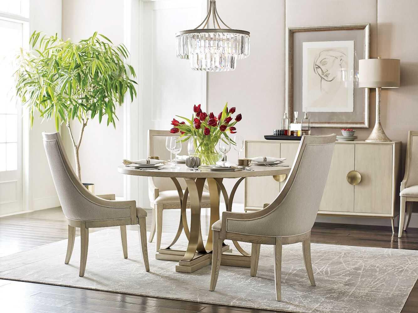 American Drew Lenox Plaza Round Wood Alabaster Dining Table