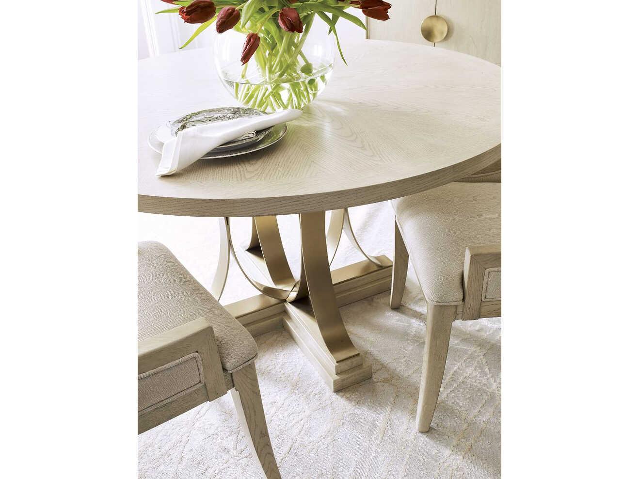 American Drew Lenox Plaza Round Wood Alabaster Dining Table