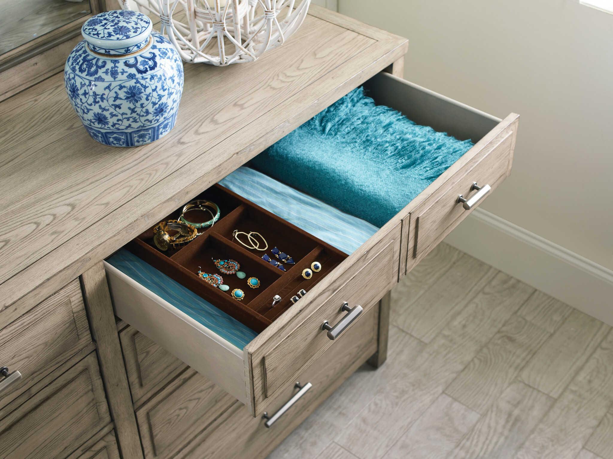 American Drew West Fork Parks Brown Elm Wood Double Dresser