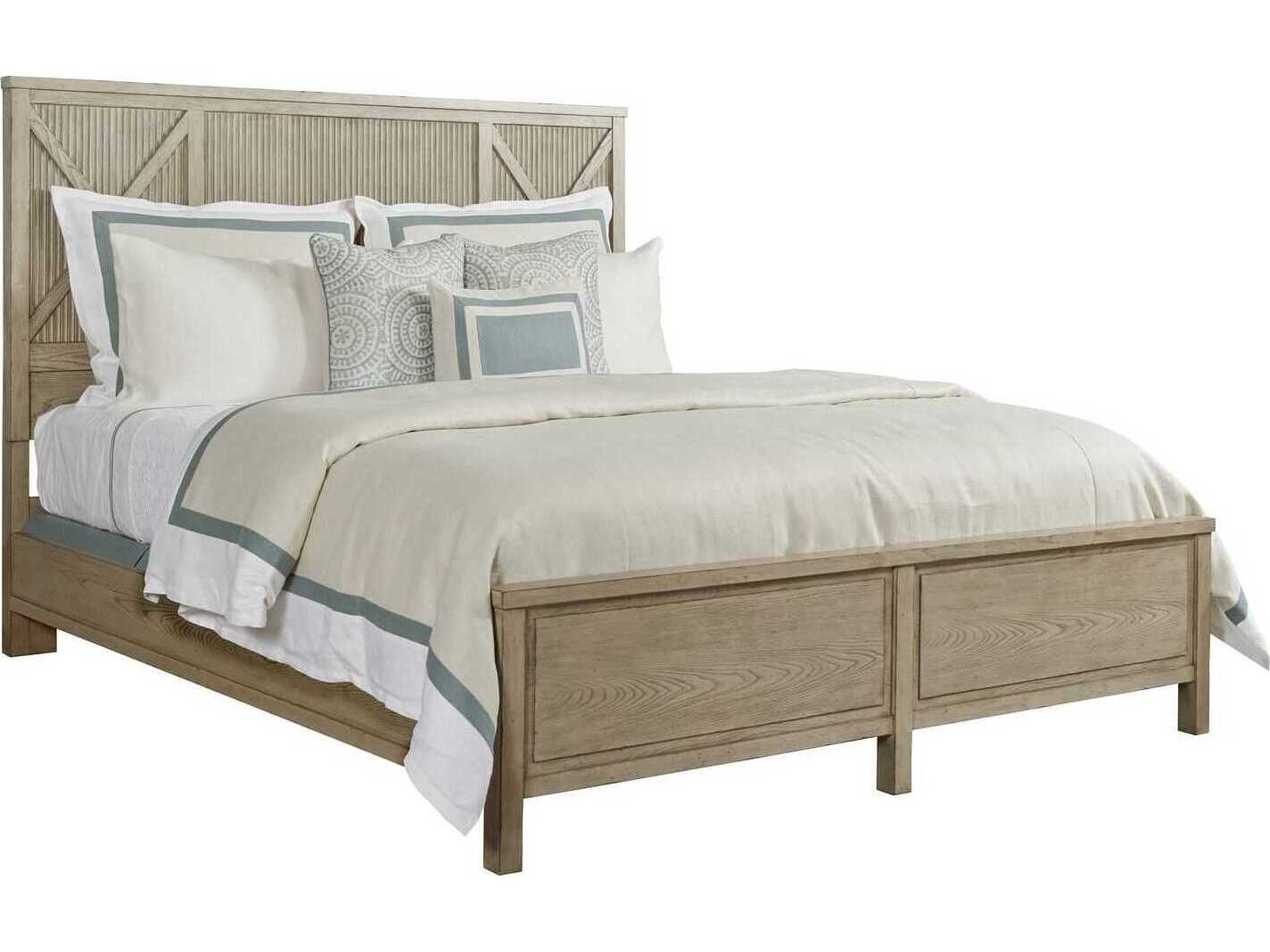 American Drew West Fork Canton Aged Taupe Brown Elm Wood King Panel Bed