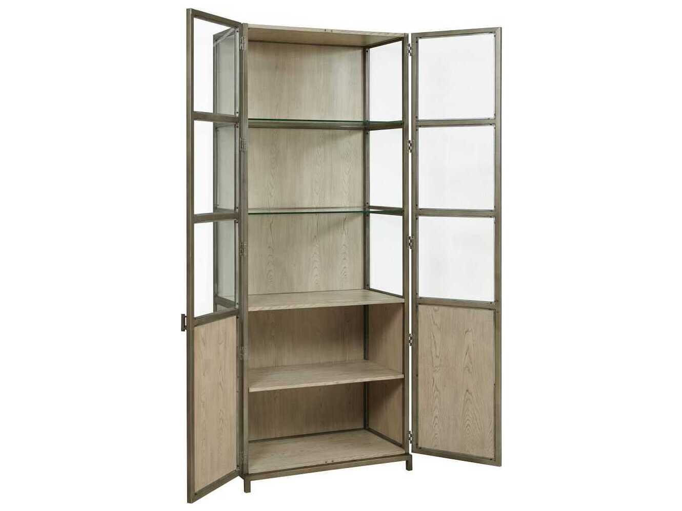 American Drew West Fork Blackwell Elm Wood Aged Taupe Display Cabinet