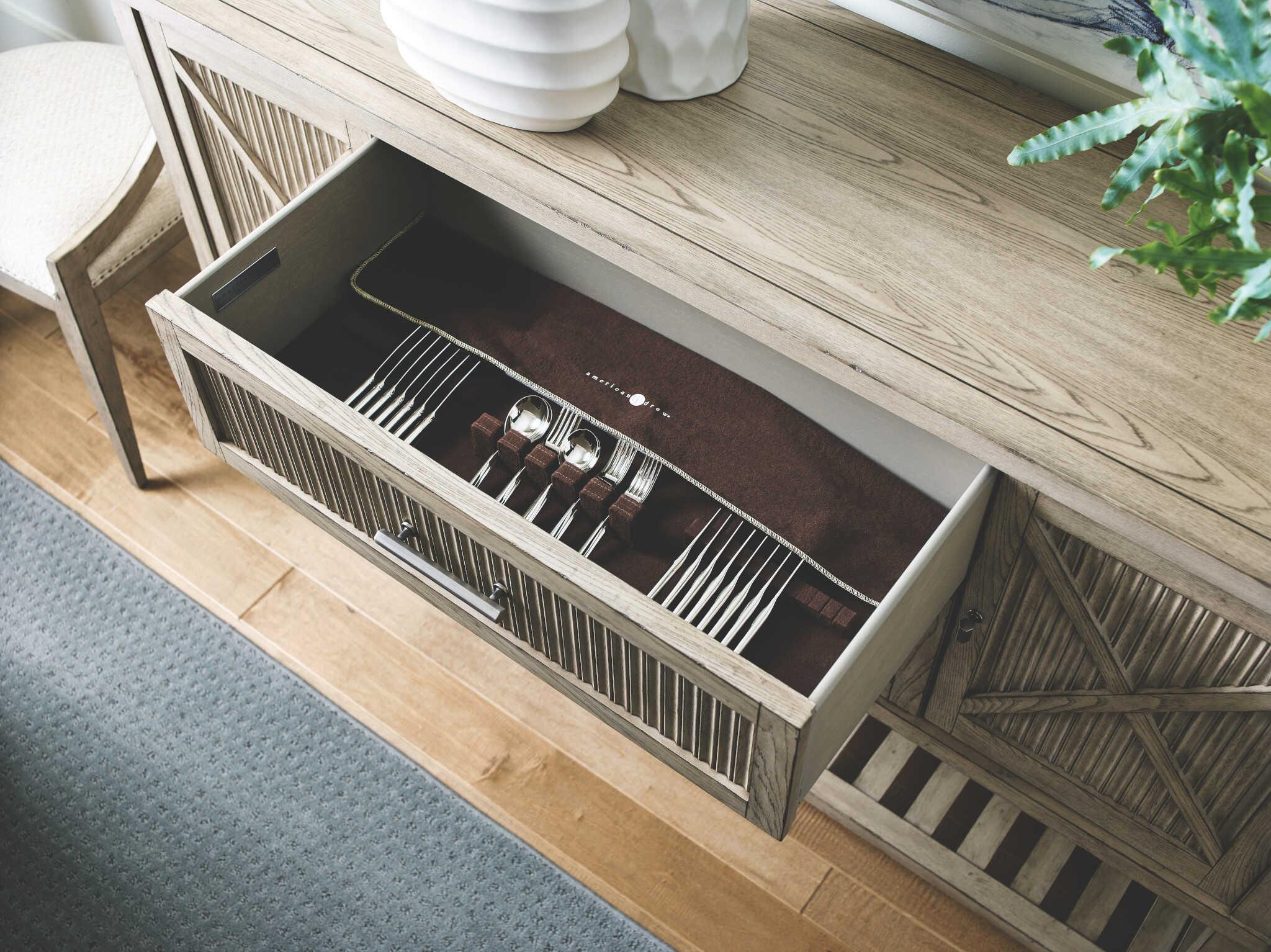 American Drew West Fork Sloan 65" Elm Wood Aged Taupe Sideboard