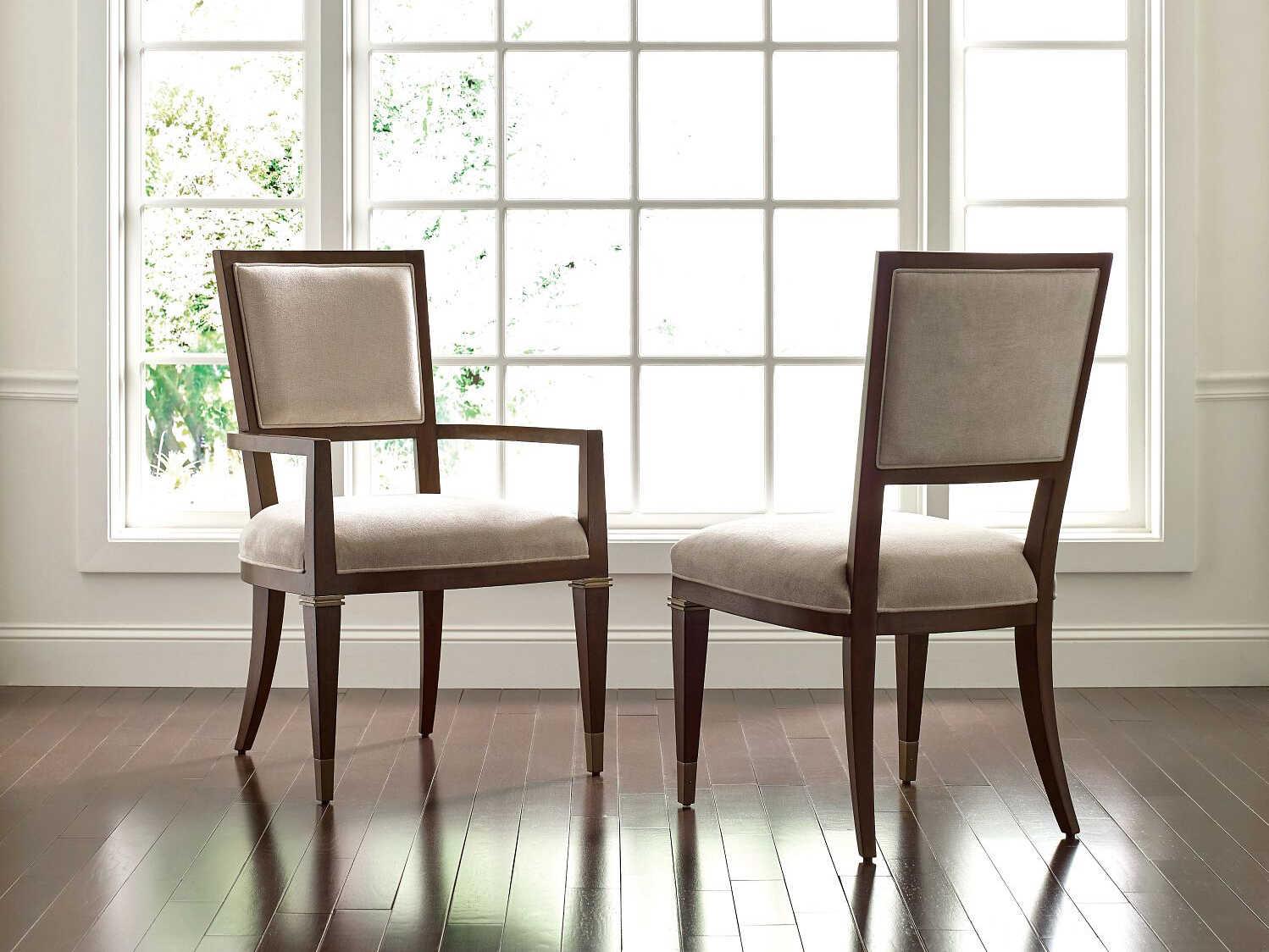 American Drew Vantage Bartlett Hardwood Brown Upholstered Arm Dining Chair