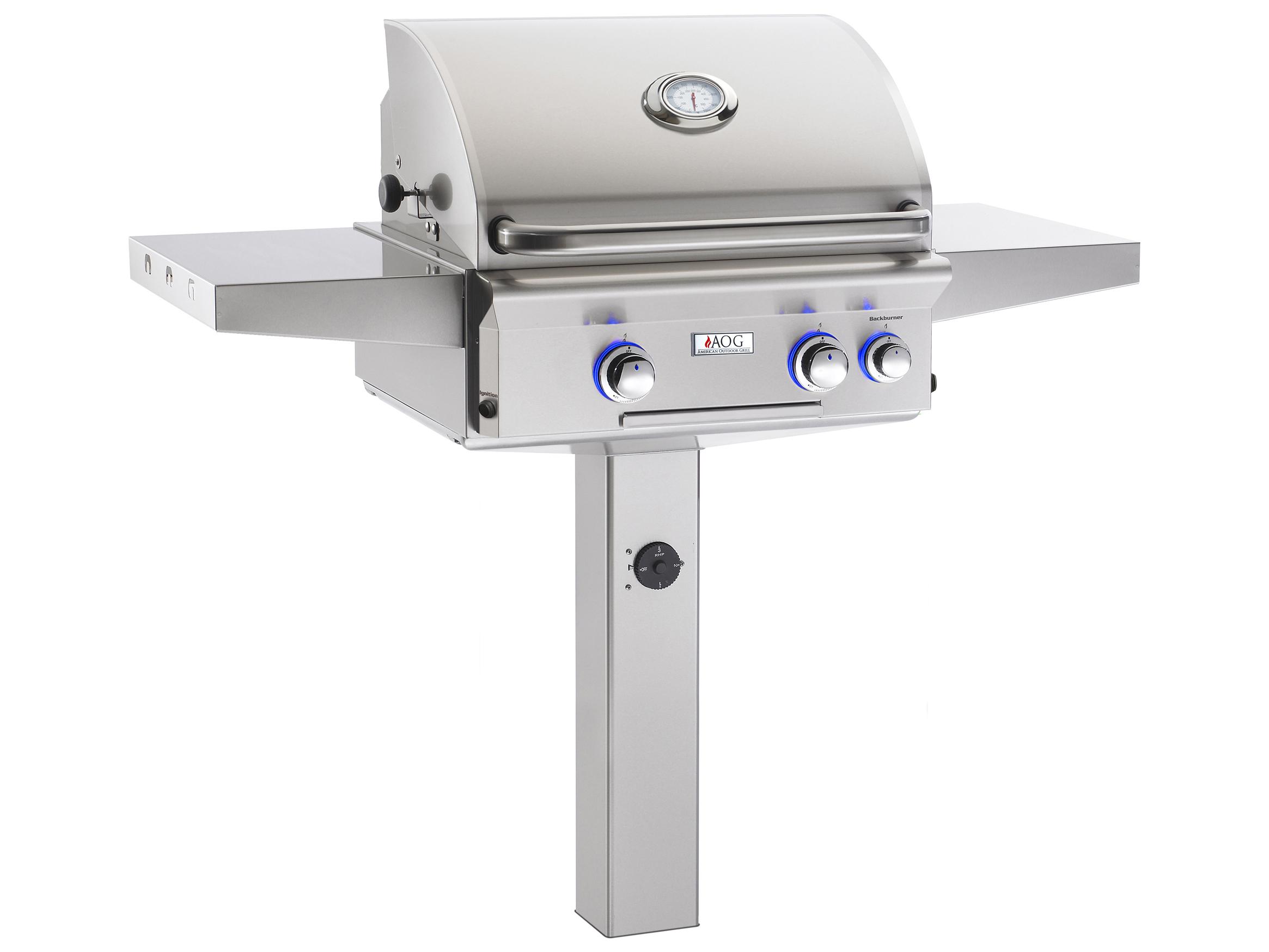 AOG L Series Post Mount 24'' BBQ Grill with Rotisserie and Back Burner