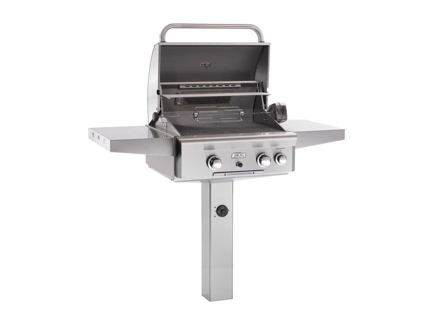 AOG T Series Post Mount 24'' BBQ Grill with Rotisserie and Back Burner