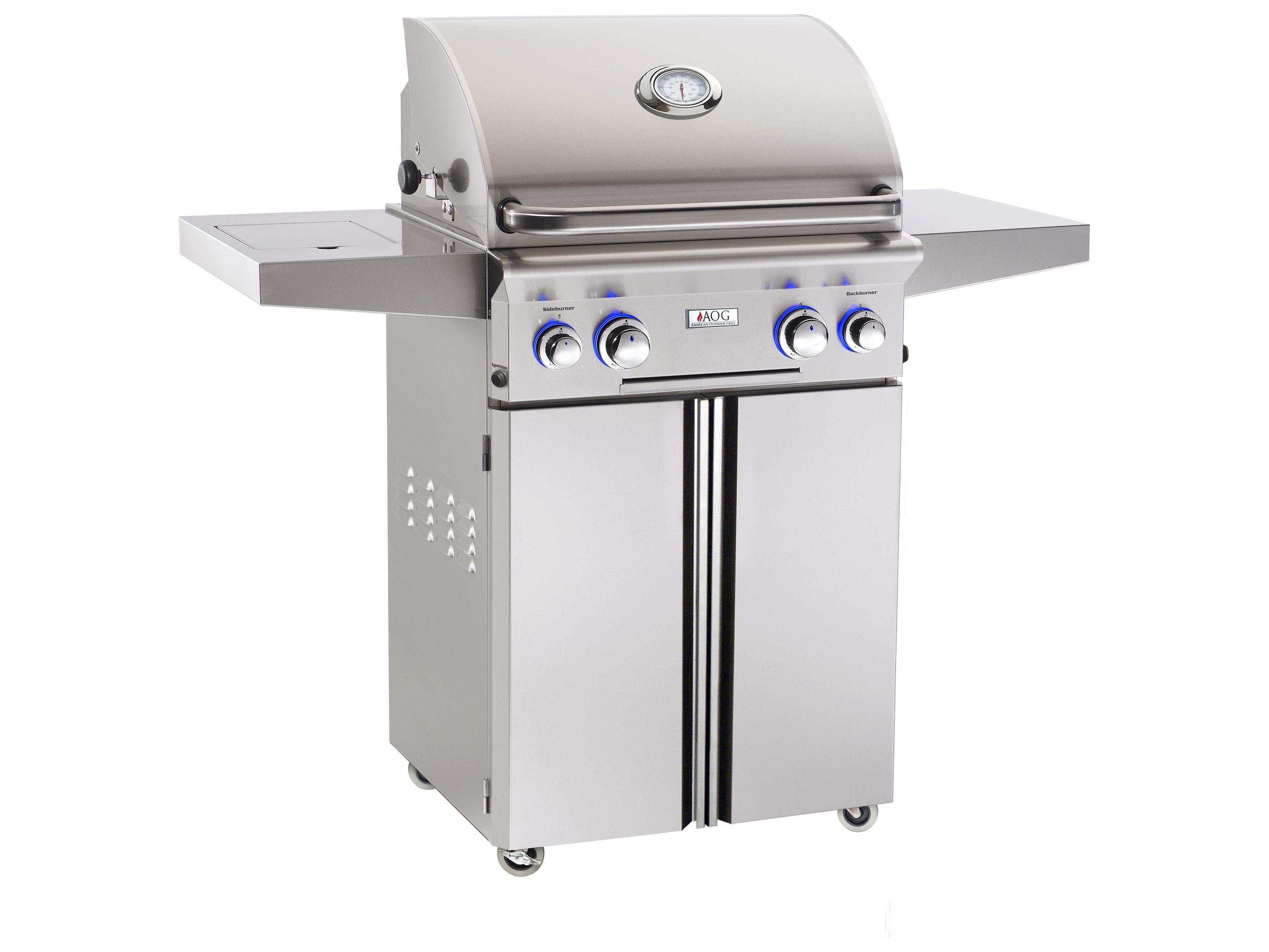 AOG L Series Portable 24'' On Cart BBQ Grill with Rotisserie Back Burner & Side Burner