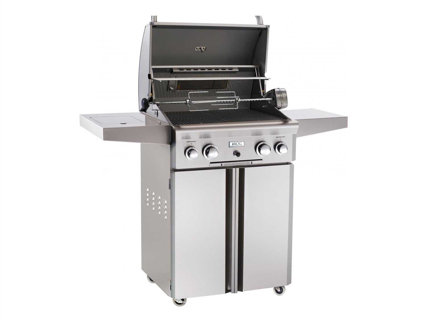 AOG L Series Portable 24'' On Cart BBQ Grill with Rotisserie Back Burner & Side Burner