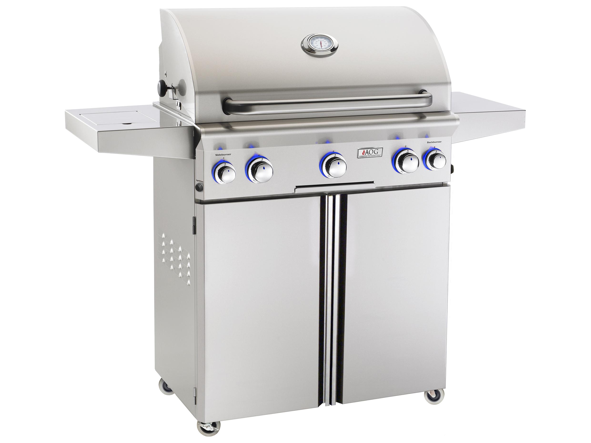 AOG L Series Portable 30'' On Cart BBQ Grill with Rotisserie Back Burner & Side Burner