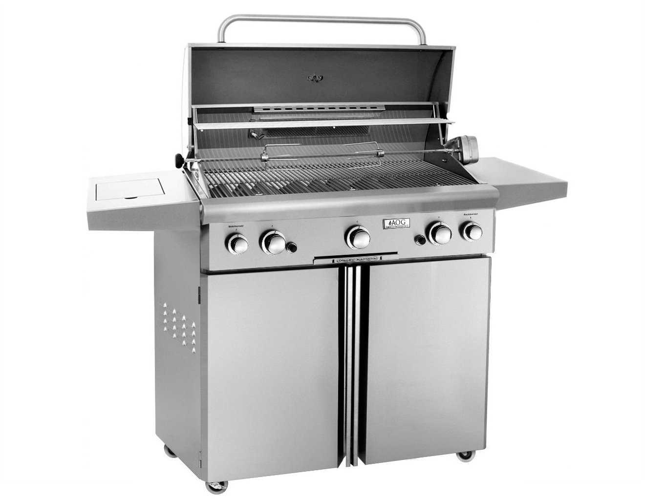 AOG L Series Portable 36'' On Cart BBQ Grill with Rotisserie Back Burner & Side Burner