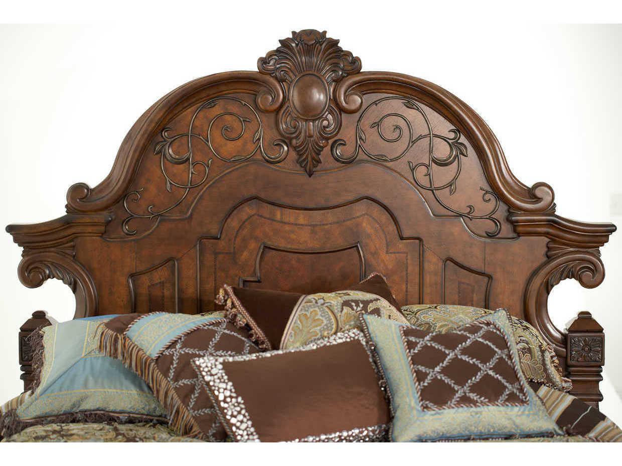 Michael Amini Windsor Court Vintage Fruitwood Brown California King Panel Bed