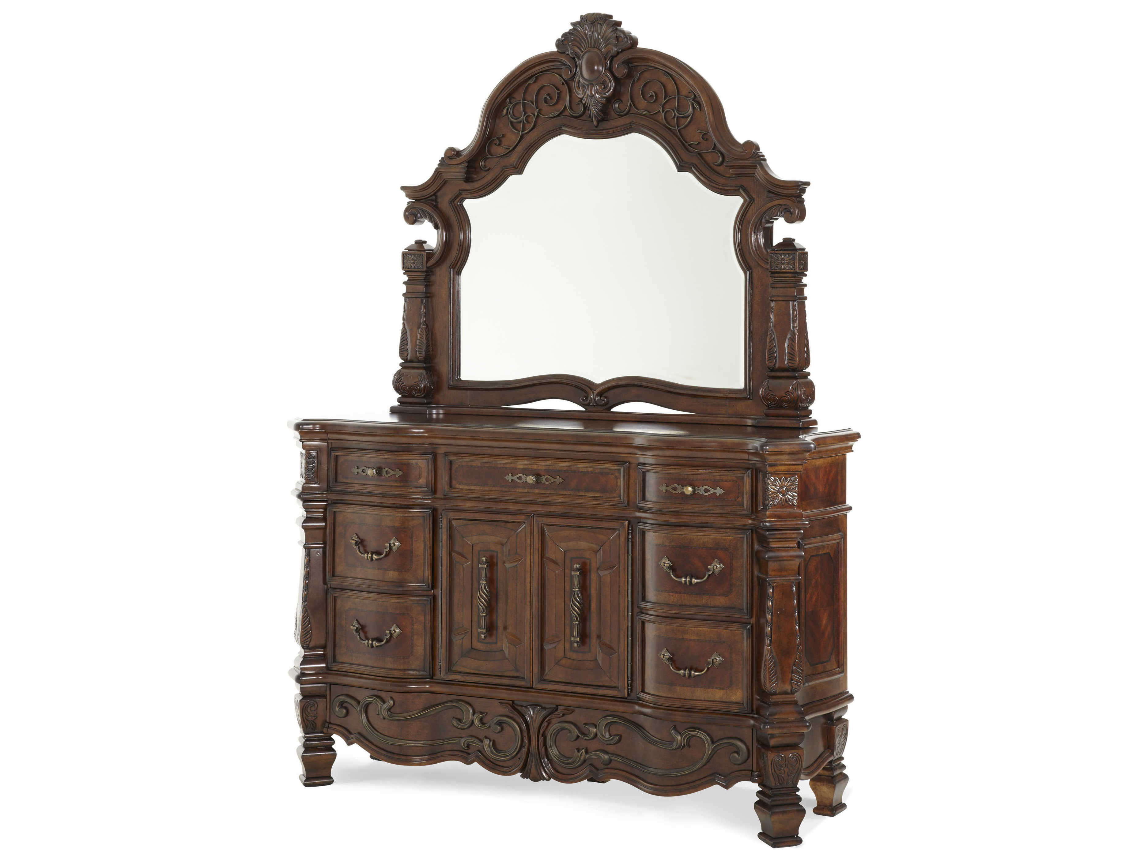 Michael Amini Windsor Court Brown Dresser with Mirror Set
