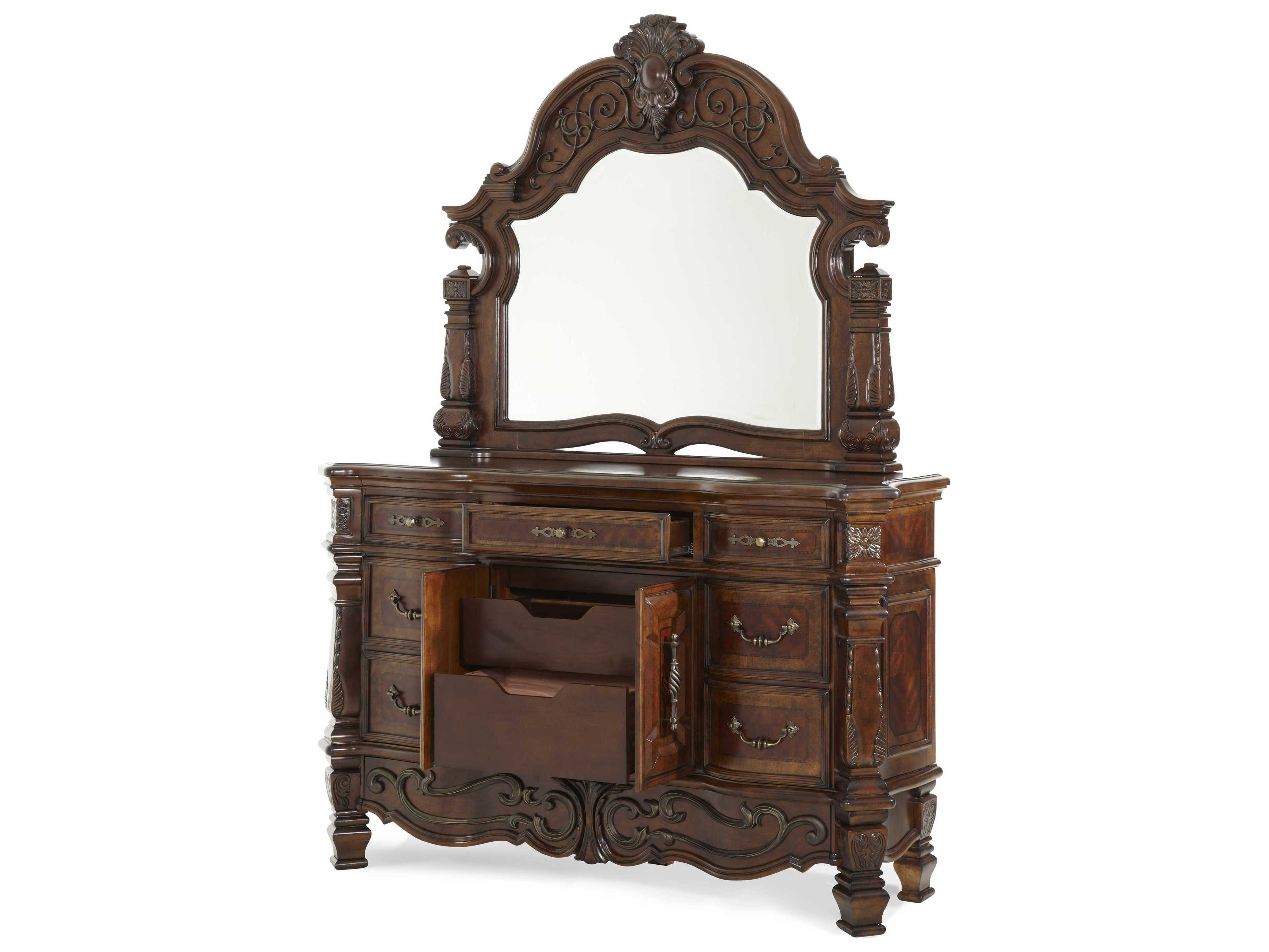 Michael Amini Windsor Court Brown Dresser with Mirror Set
