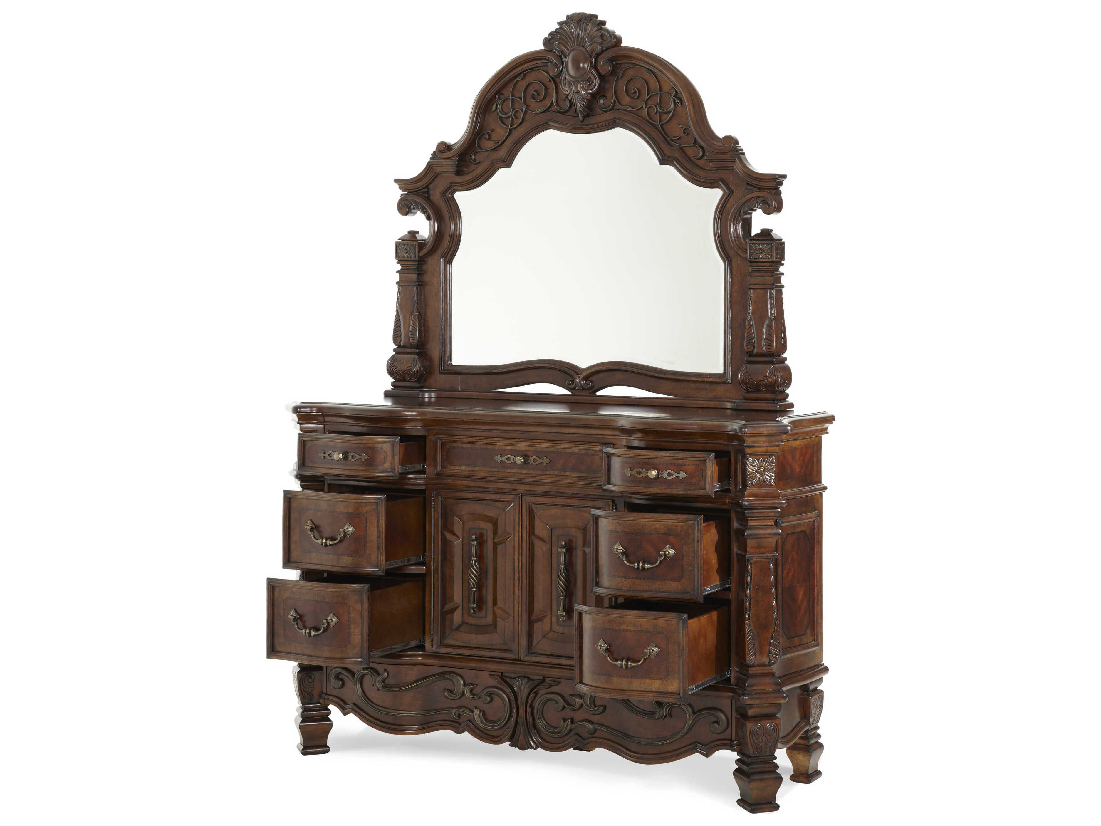 Michael Amini Windsor Court Brown Dresser with Mirror Set