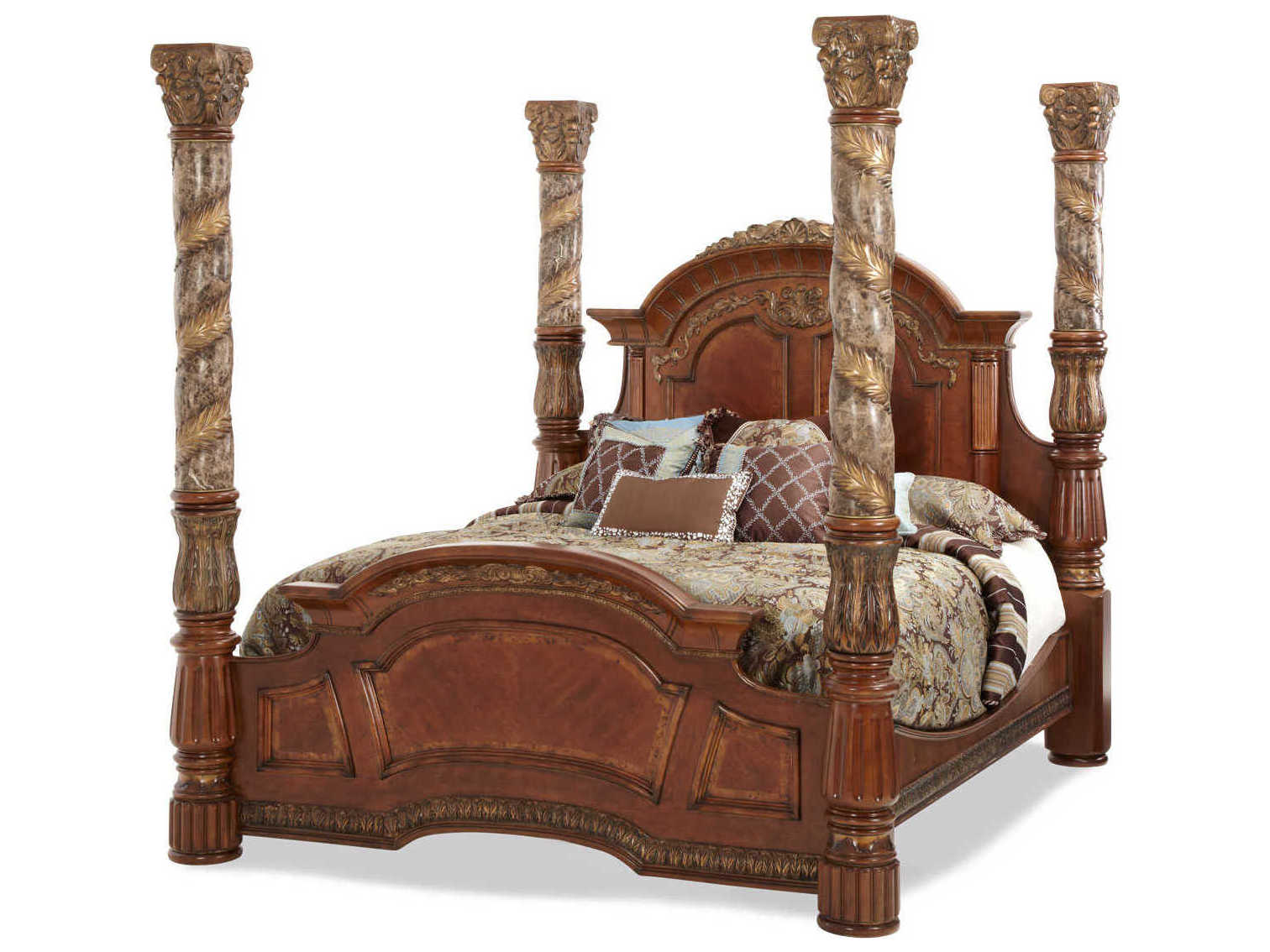 Michael Amini Villa Valencia Cherry Poplar Wood California King Canopy Bed