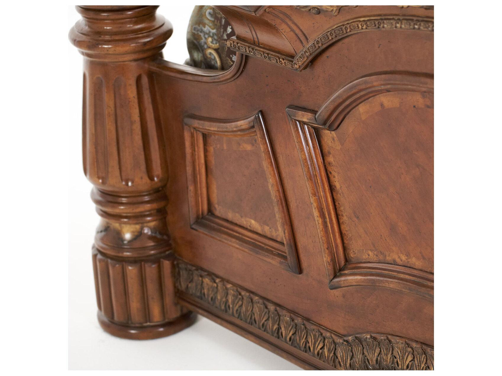 Michael Amini Villa Valencia Classic Chestnut Brown Birch Wood California King Poster Bed