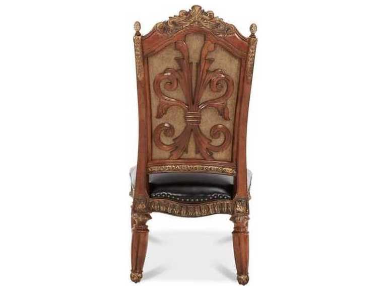 Michael Amini Villa Valencia Leather Birch Wood Brown Upholstered Side Dining Chair