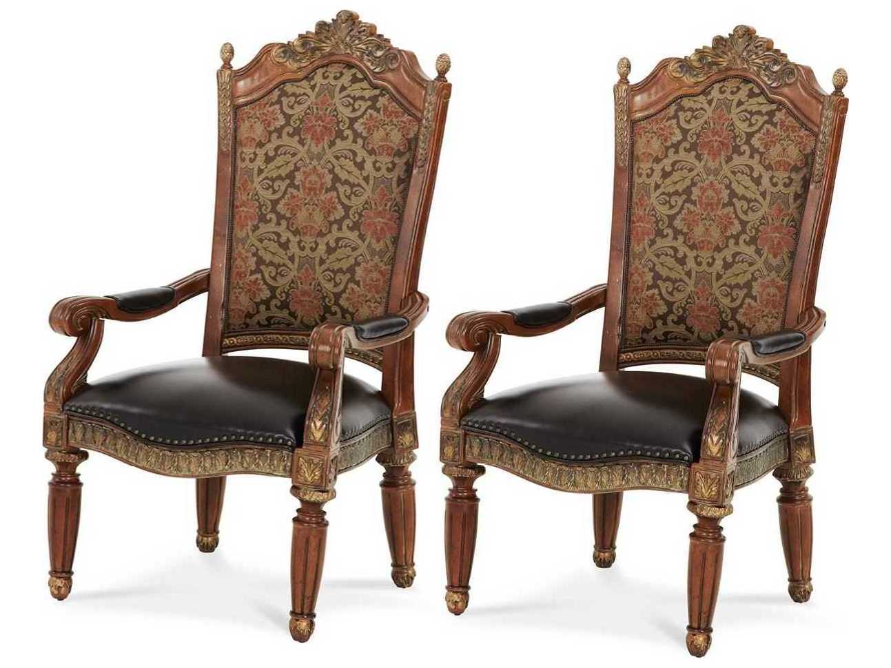 Luxecor Gilded Leather Birch Wood Beige Upholstered Arm Dining Chair