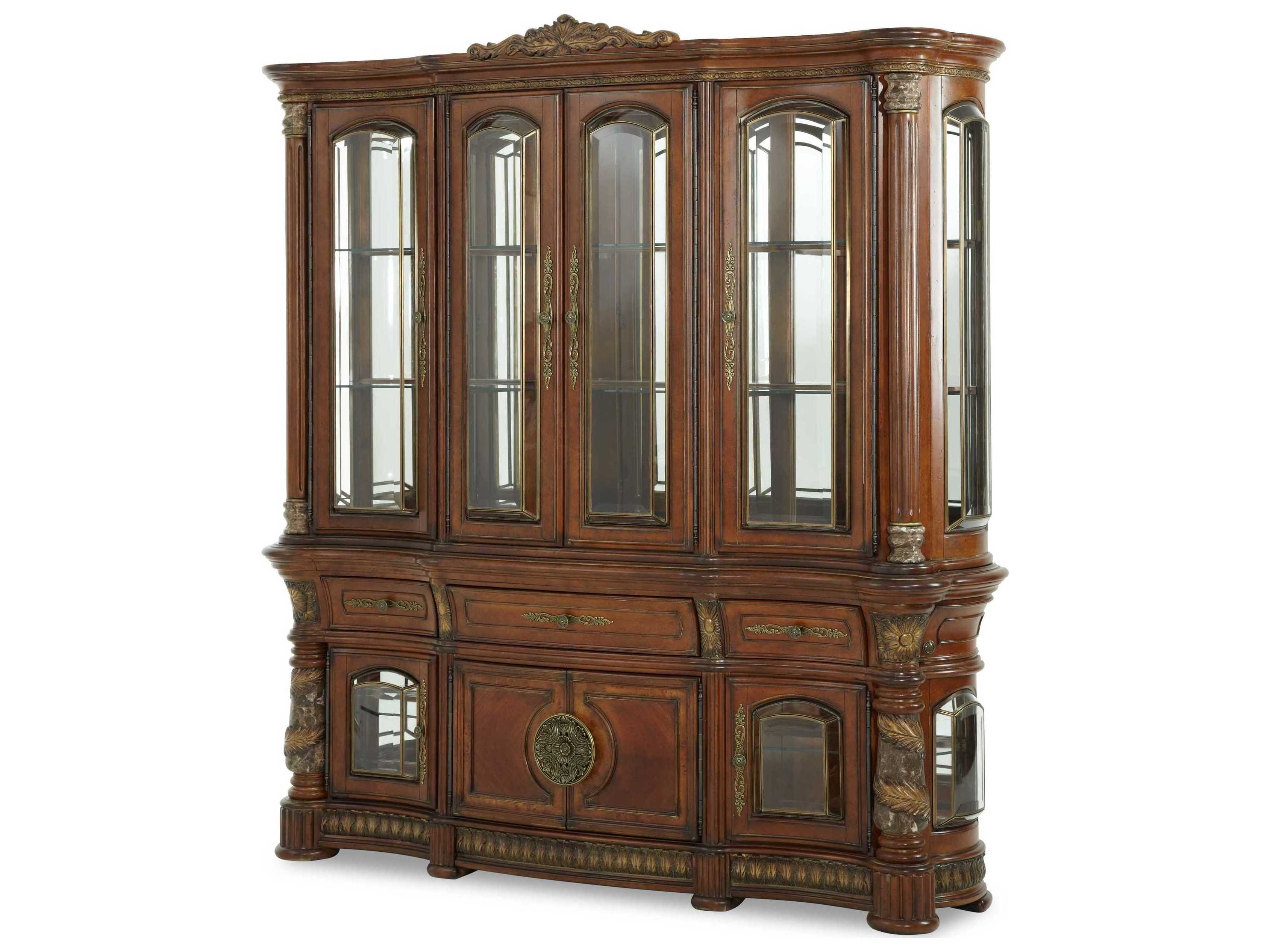 Michael Amini Villa Valencia Poplar Wood Classic Chestnut Display Cabinet
