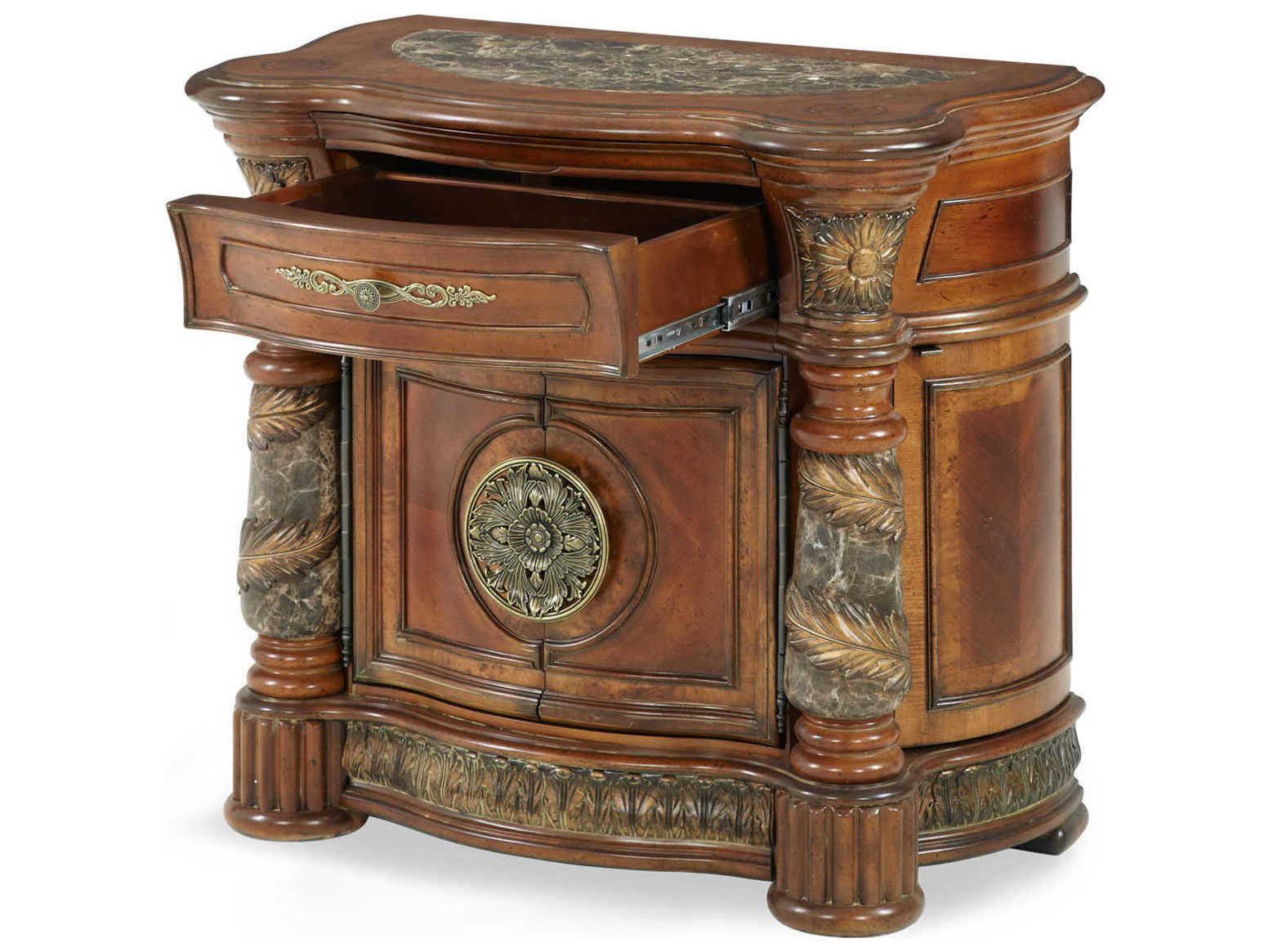 Michael Amini Villa Valencia 1-Drawer Brown Chest Nightstand Set