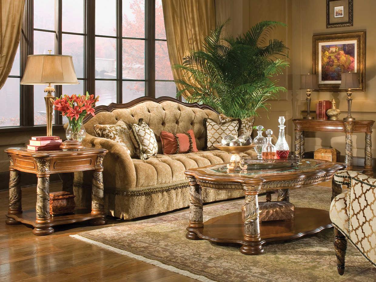 Michael Amini Villa Valencia Demilune Wood Classic Chestnut Console Table