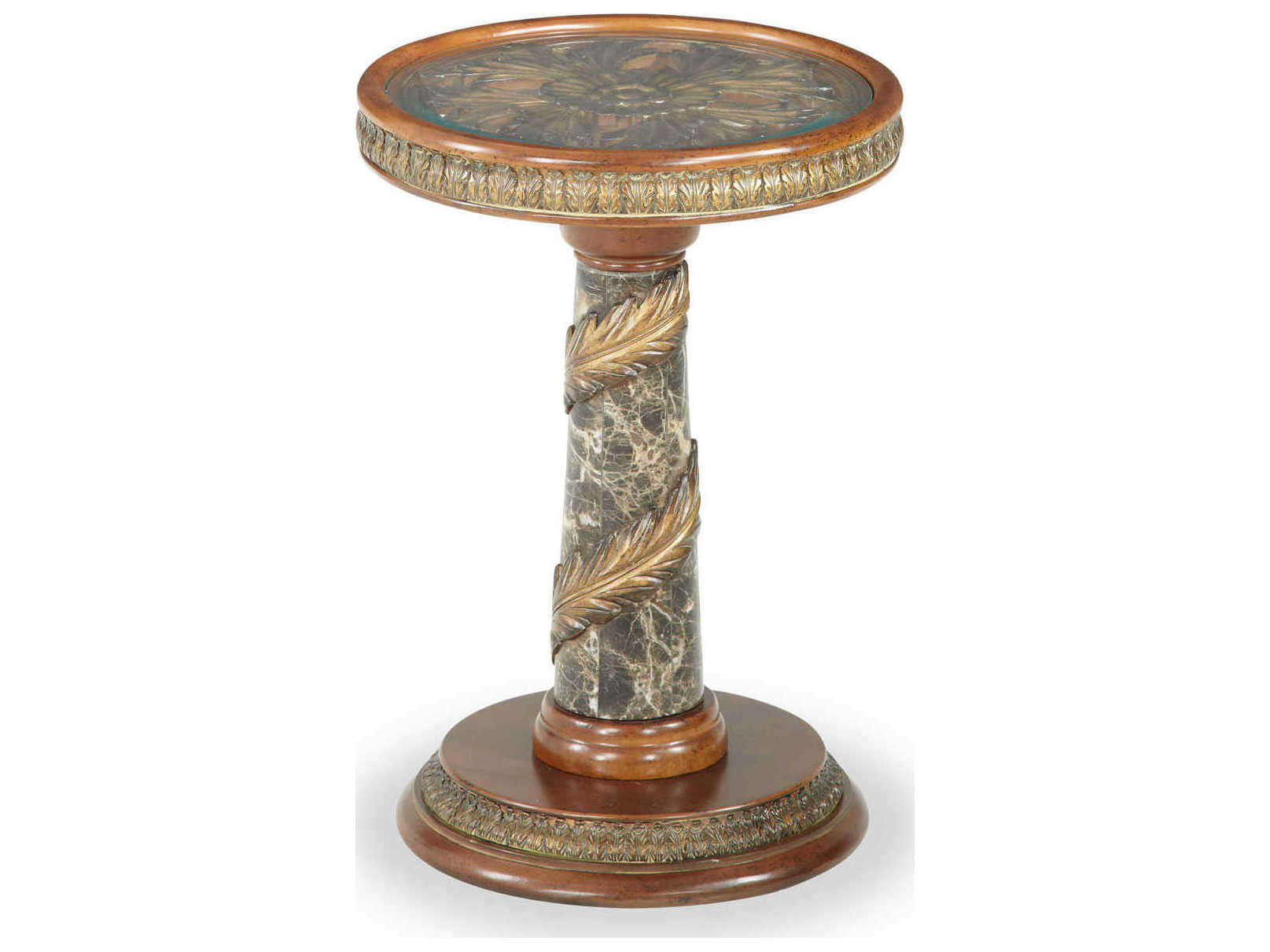 Michael Amini Villa Valencia Round Glass Classic Chestnut End Table