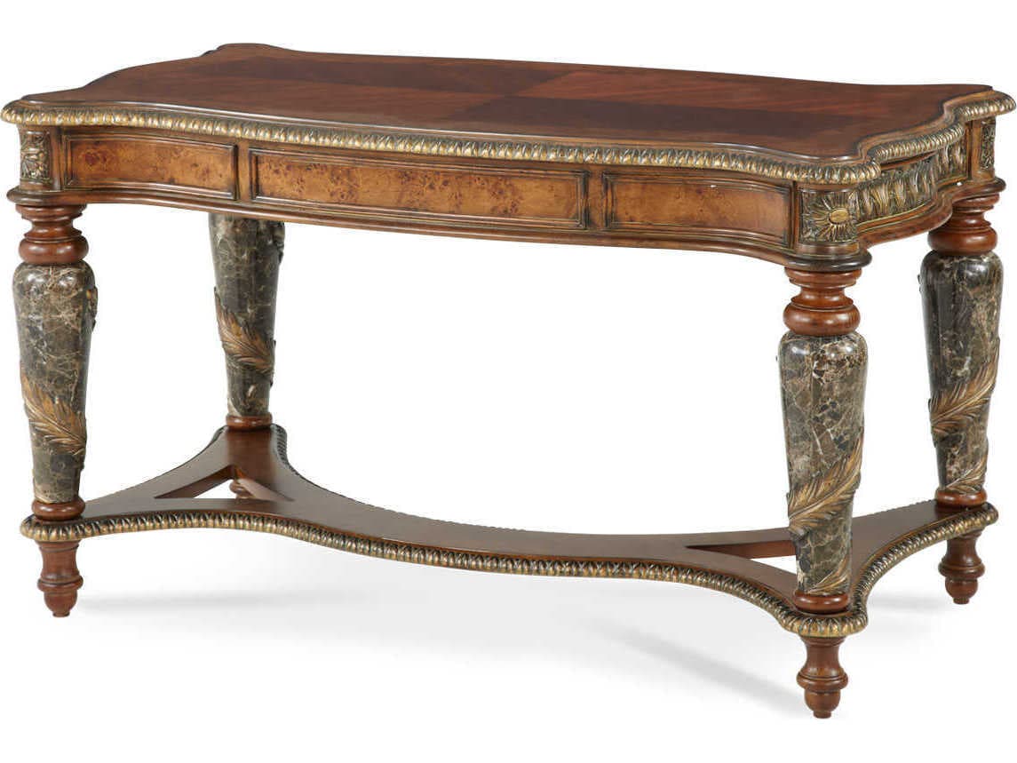 Michael Amini Villa Valencia Classic Chestnut Brown Birch Wood Writing Desk