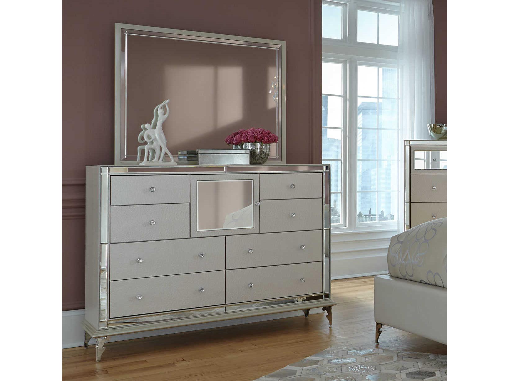 Michael Amini Hollywood Loft White Double Dresser with Mirror Set