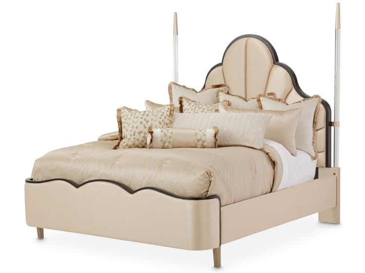 Michael Amini Malibu Crest - Mahogany Beige Cherry Wood King Panel Bed