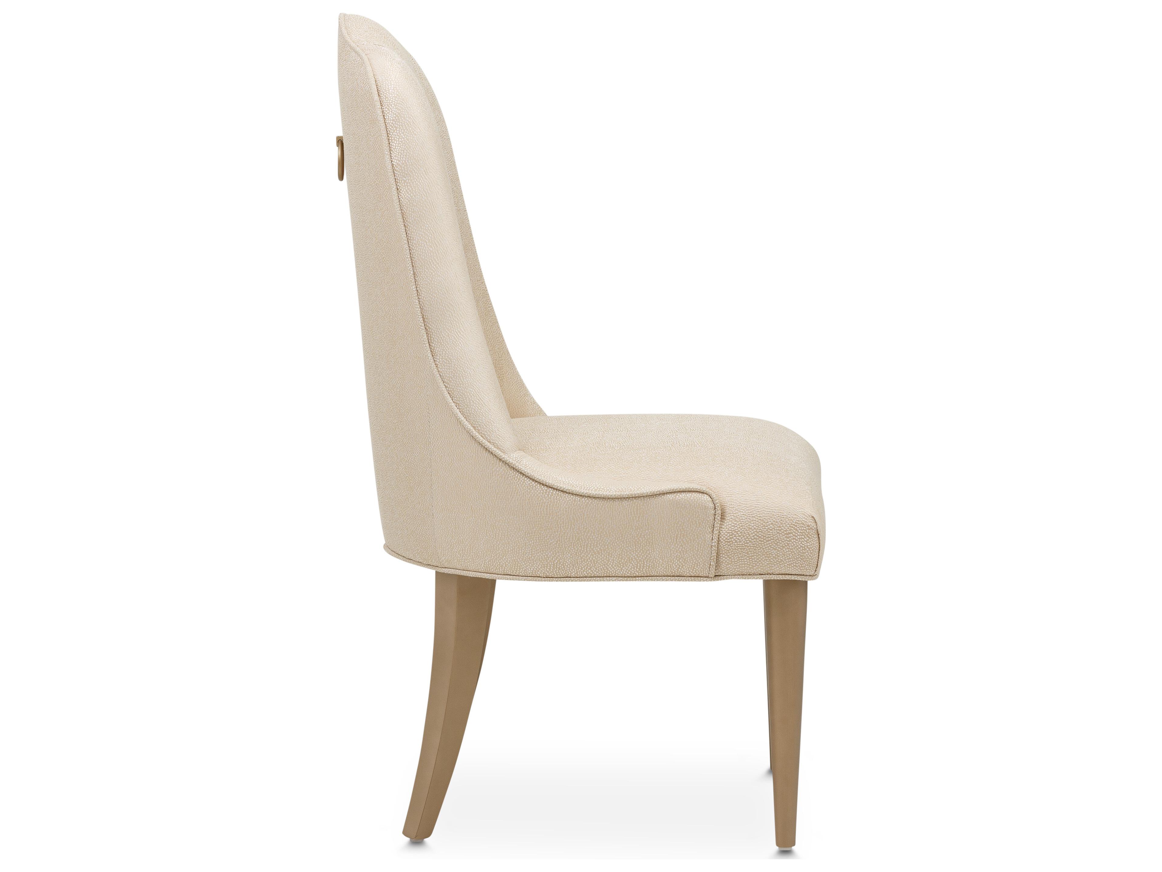 Michael Amini Malibu Crest - Mahogany Cherry Wood Beige Upholstered Armless Dining Chair
