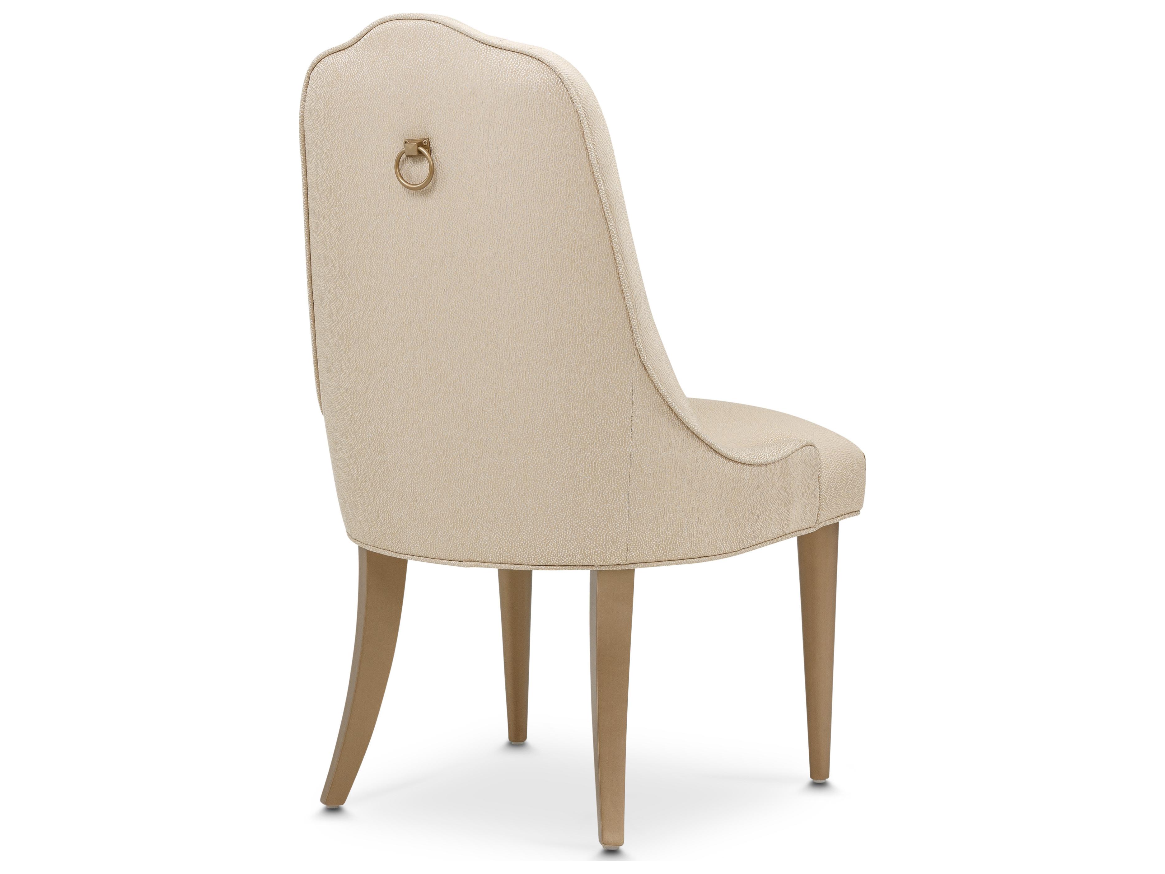 Michael Amini Malibu Crest - Mahogany Cherry Wood Beige Upholstered Armless Dining Chair