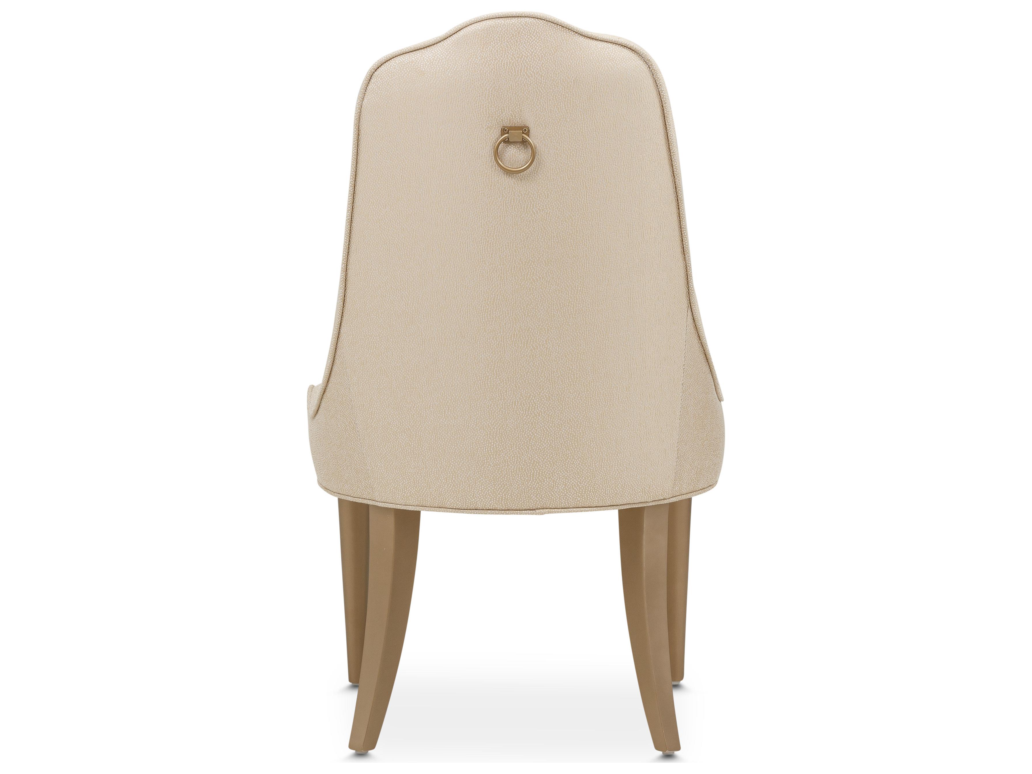 Michael Amini Malibu Crest - Mahogany Cherry Wood Beige Upholstered Armless Dining Chair