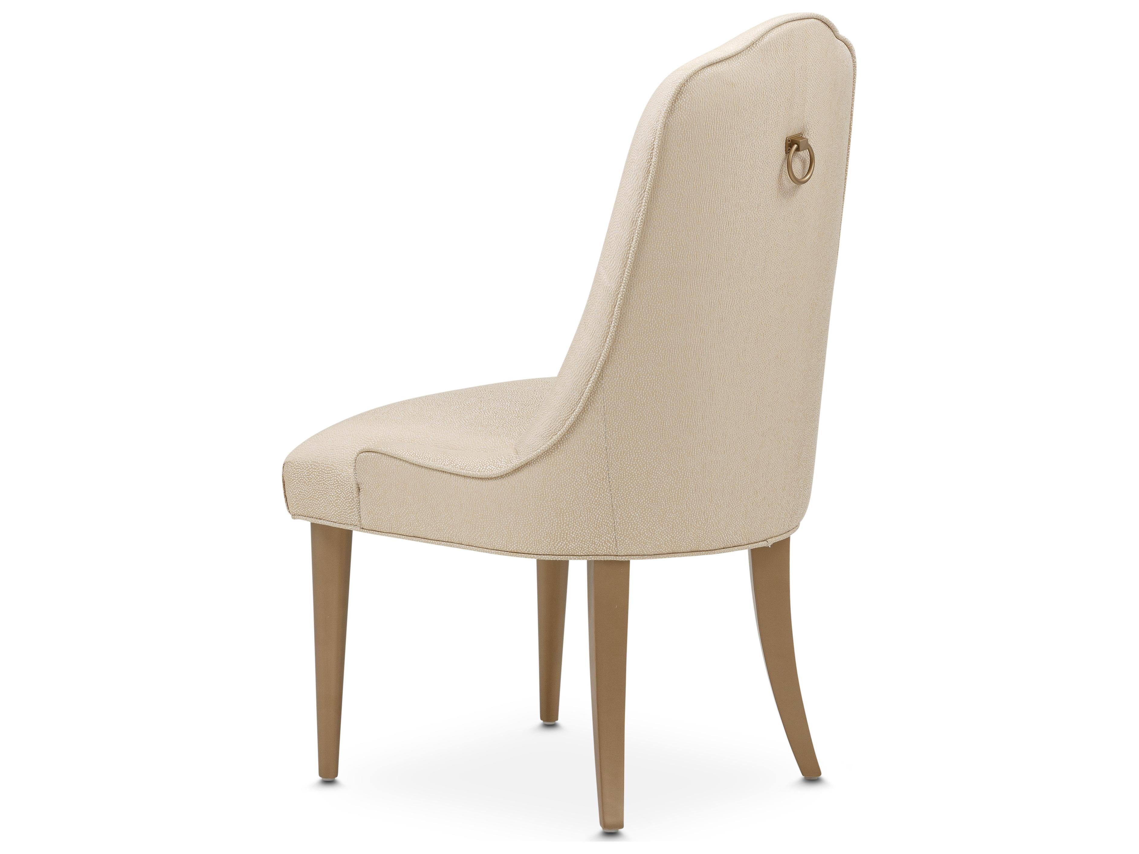 Michael Amini Malibu Crest - Mahogany Cherry Wood Beige Upholstered Armless Dining Chair