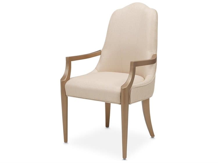 Michael Amini Malibu Crest - Mahogany Cherry Wood Beige Upholstered Arm Dining Chair