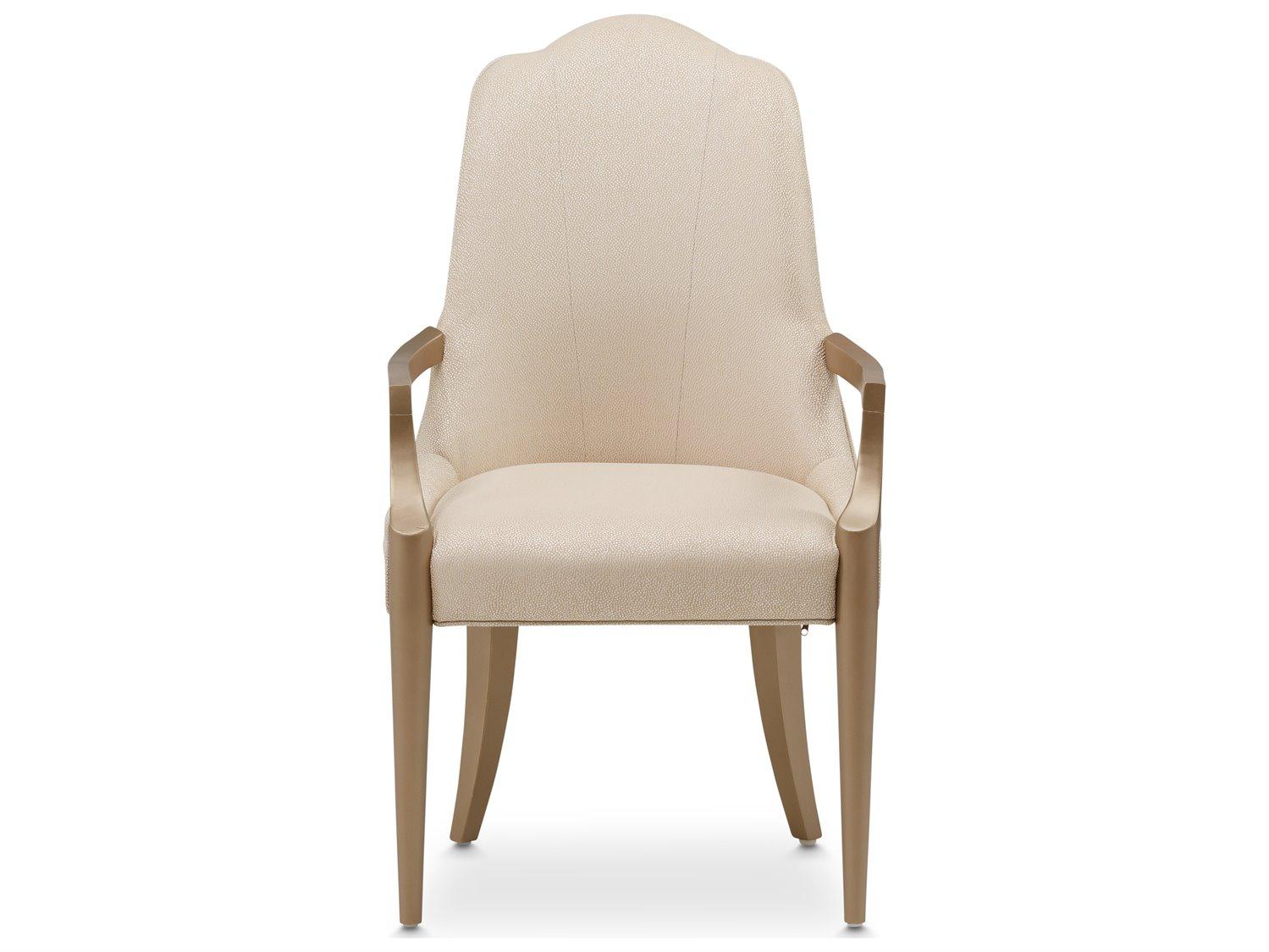 Michael Amini Malibu Crest - Mahogany Cherry Wood Beige Upholstered Arm Dining Chair