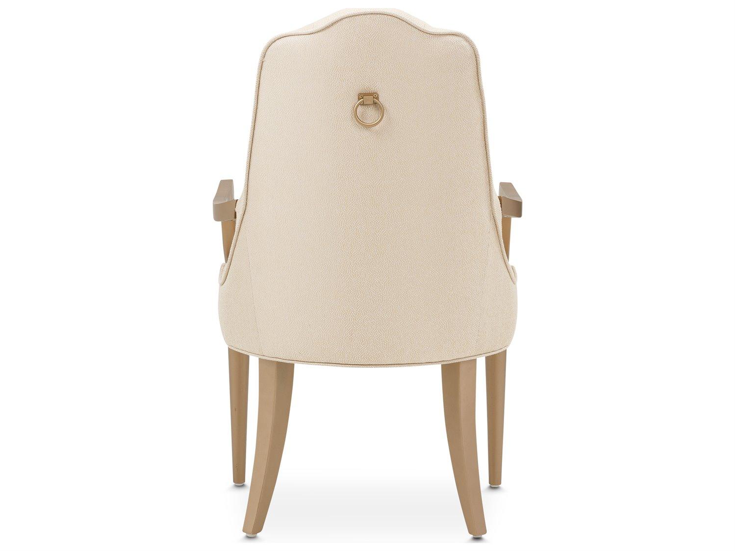 Michael Amini Malibu Crest - Mahogany Cherry Wood Beige Upholstered Arm Dining Chair