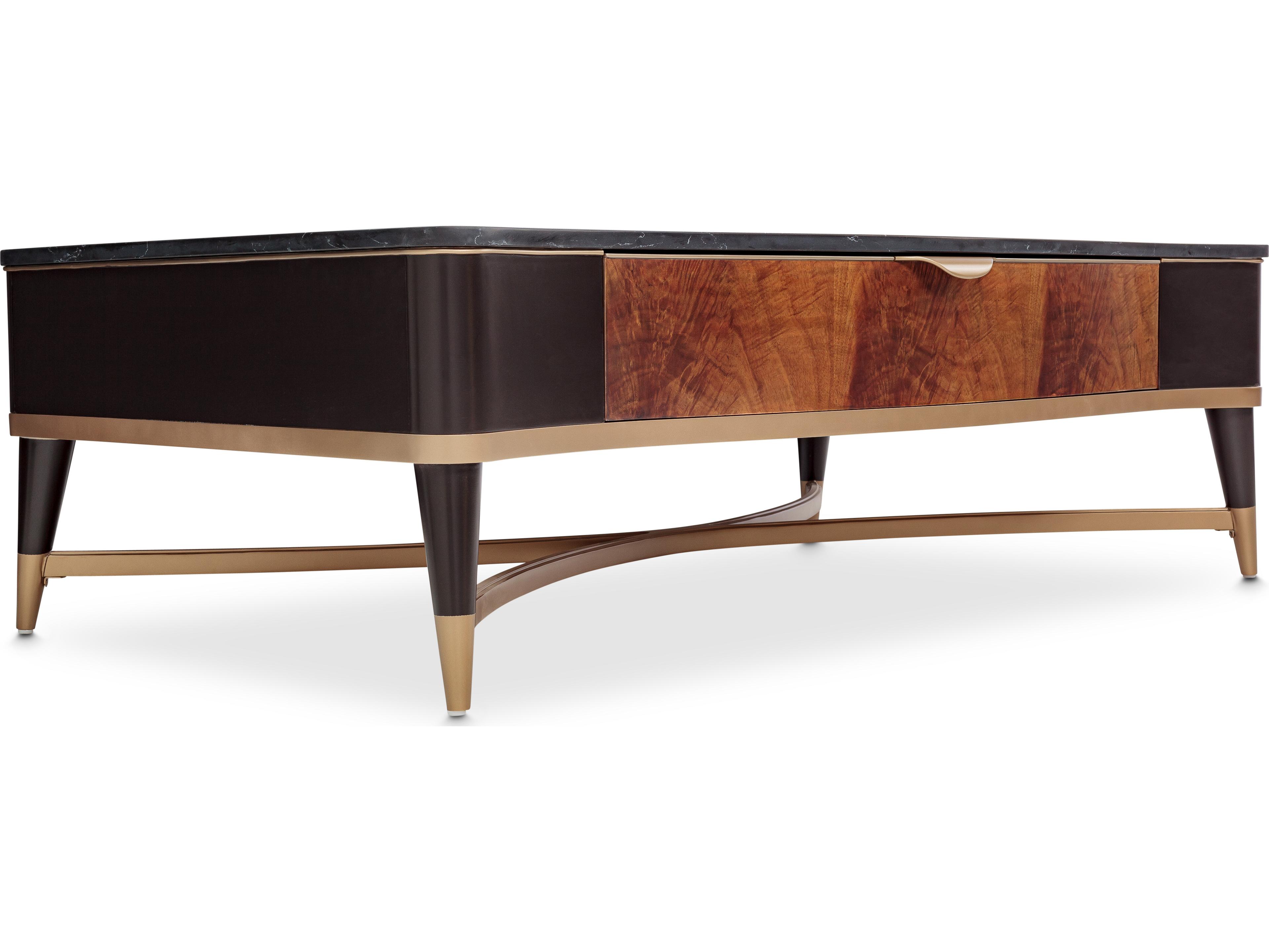 Michael Amini Malibu Crest - Mahogany Rectangular Marble Coffee Table