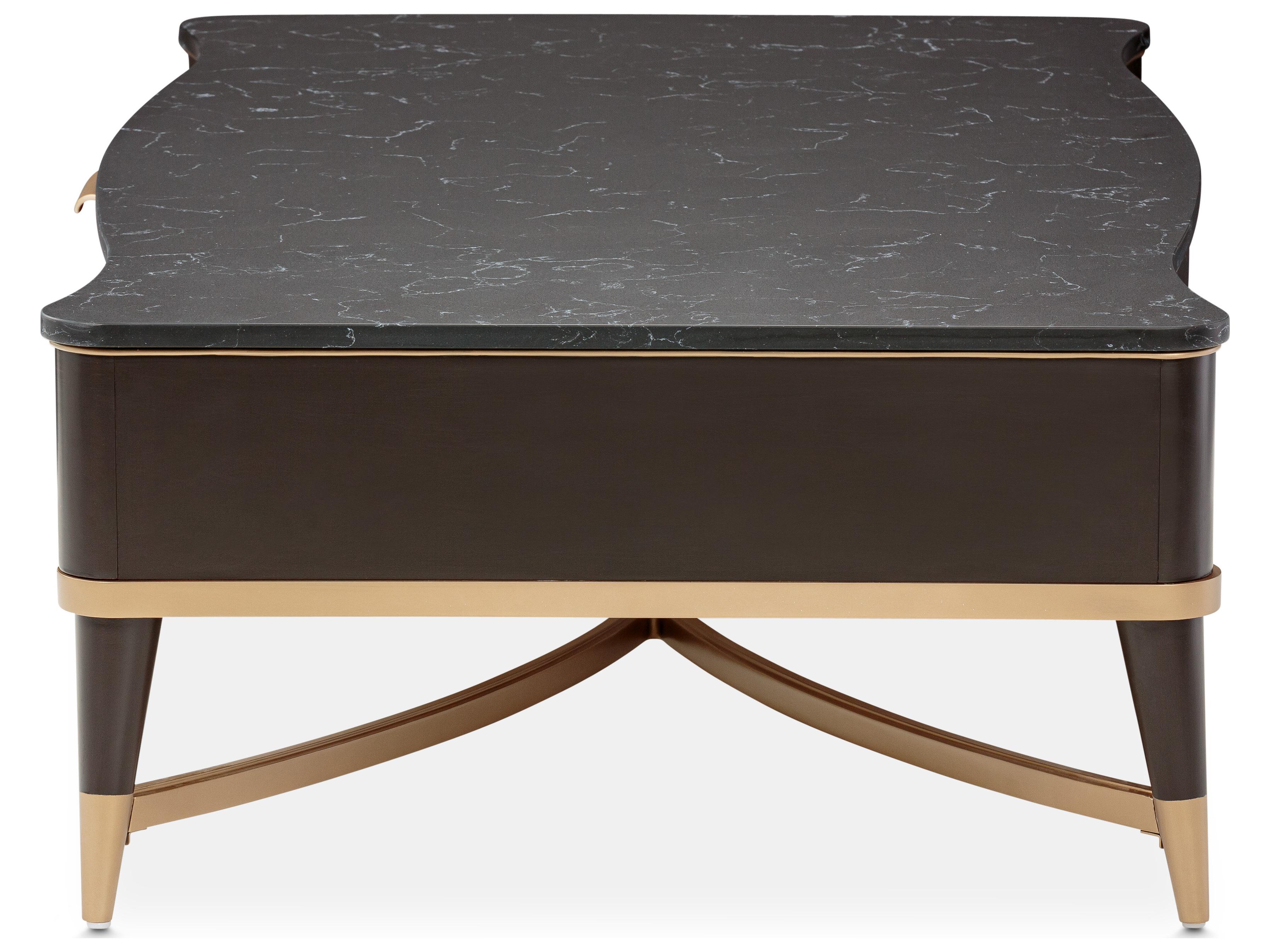 Michael Amini Malibu Crest - Mahogany Rectangular Marble Coffee Table