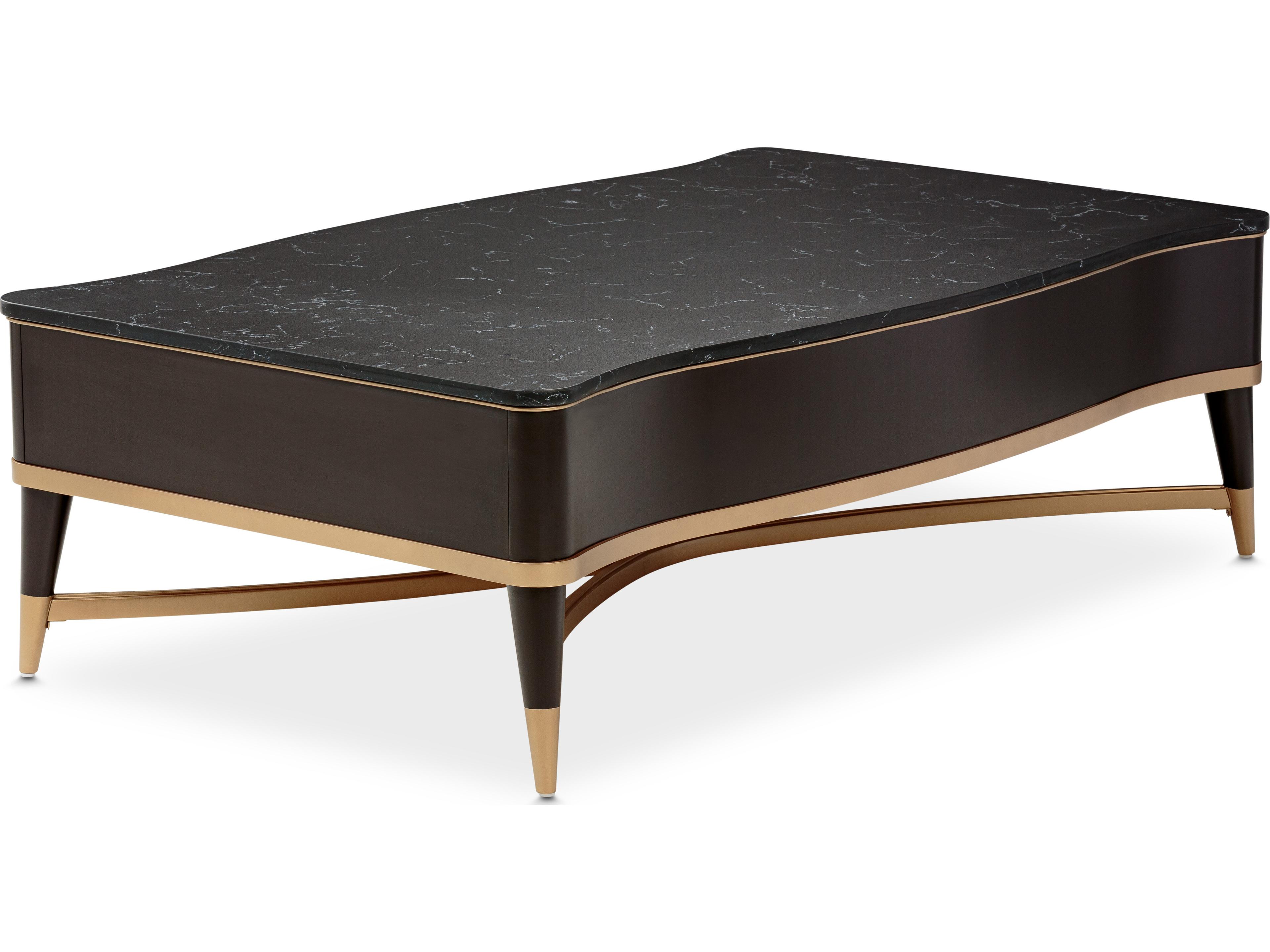 Michael Amini Malibu Crest - Mahogany Rectangular Marble Coffee Table