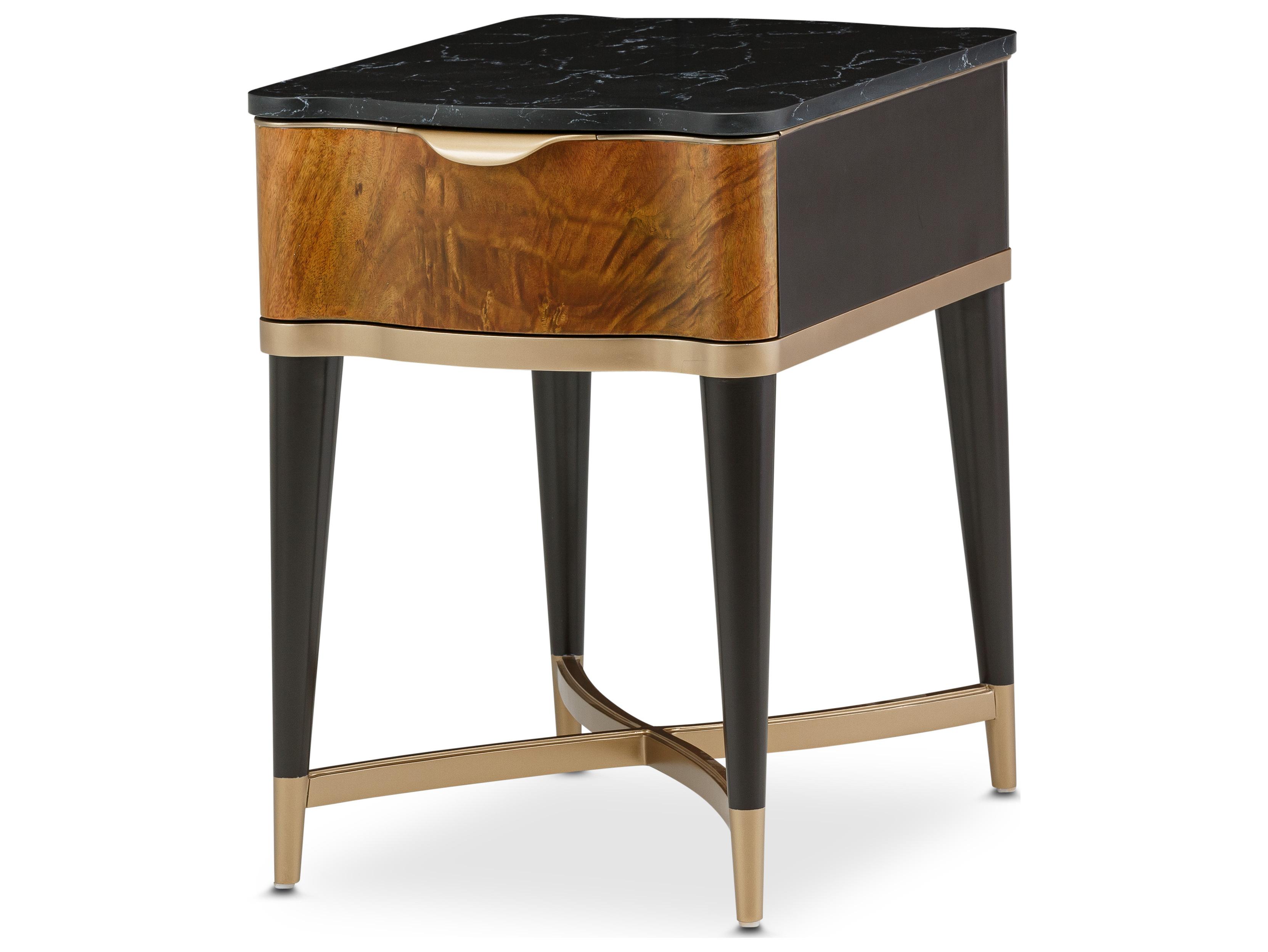 Michael Amini Malibu Crest - Mahogany Rectangular Marble End Table