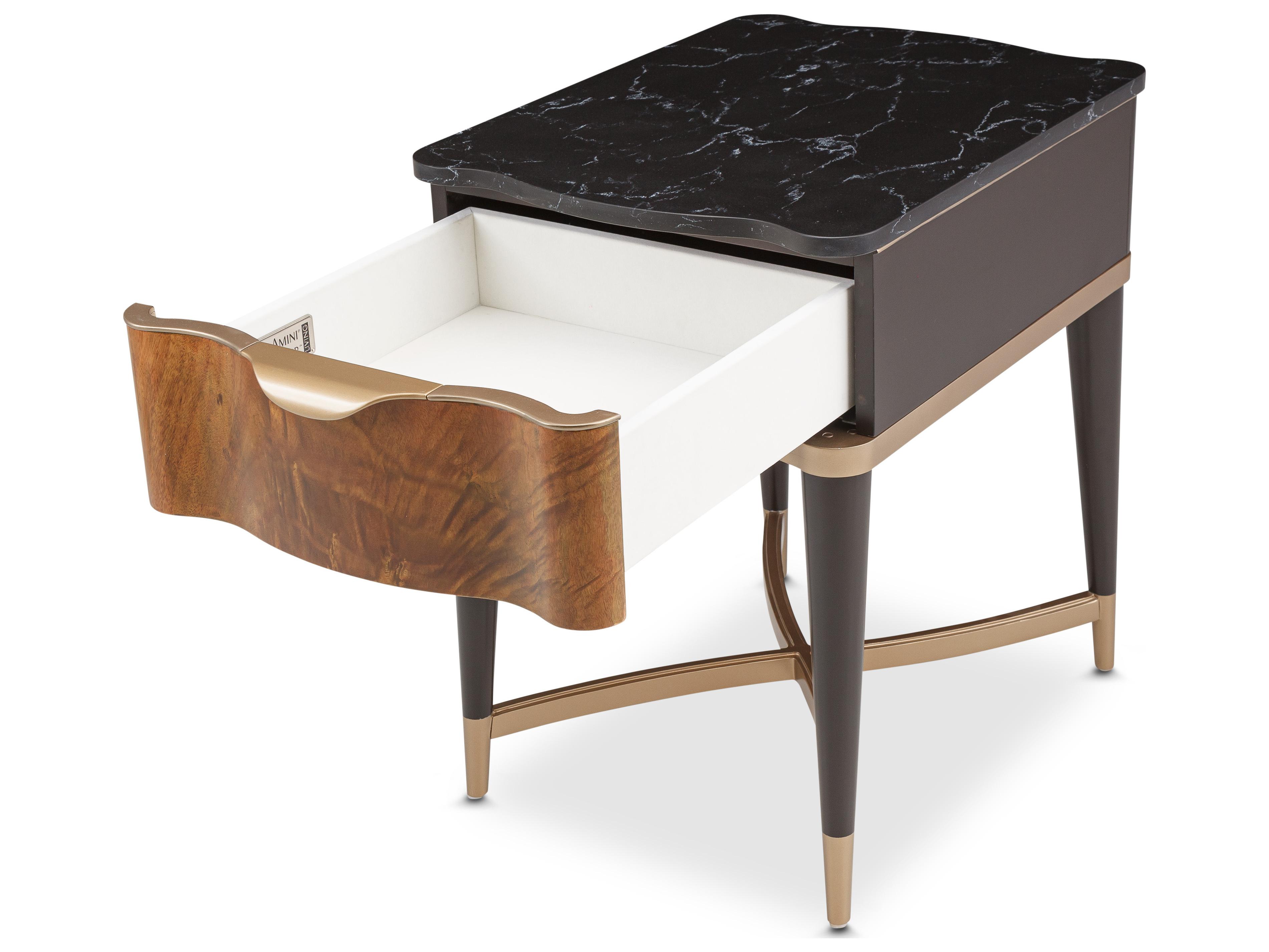 Michael Amini Malibu Crest - Mahogany Rectangular Marble End Table