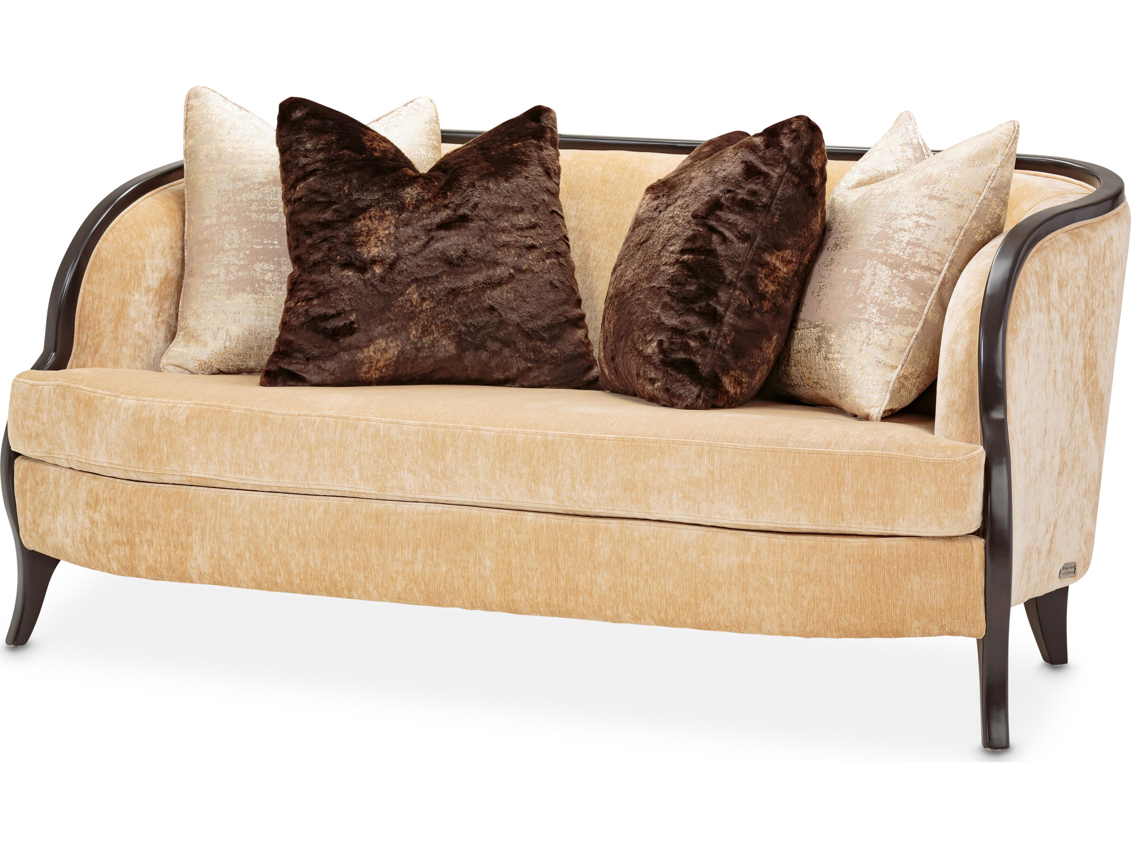 Michael Amini Malibu Crest - Mahogany Beige Upholstered Loveseat