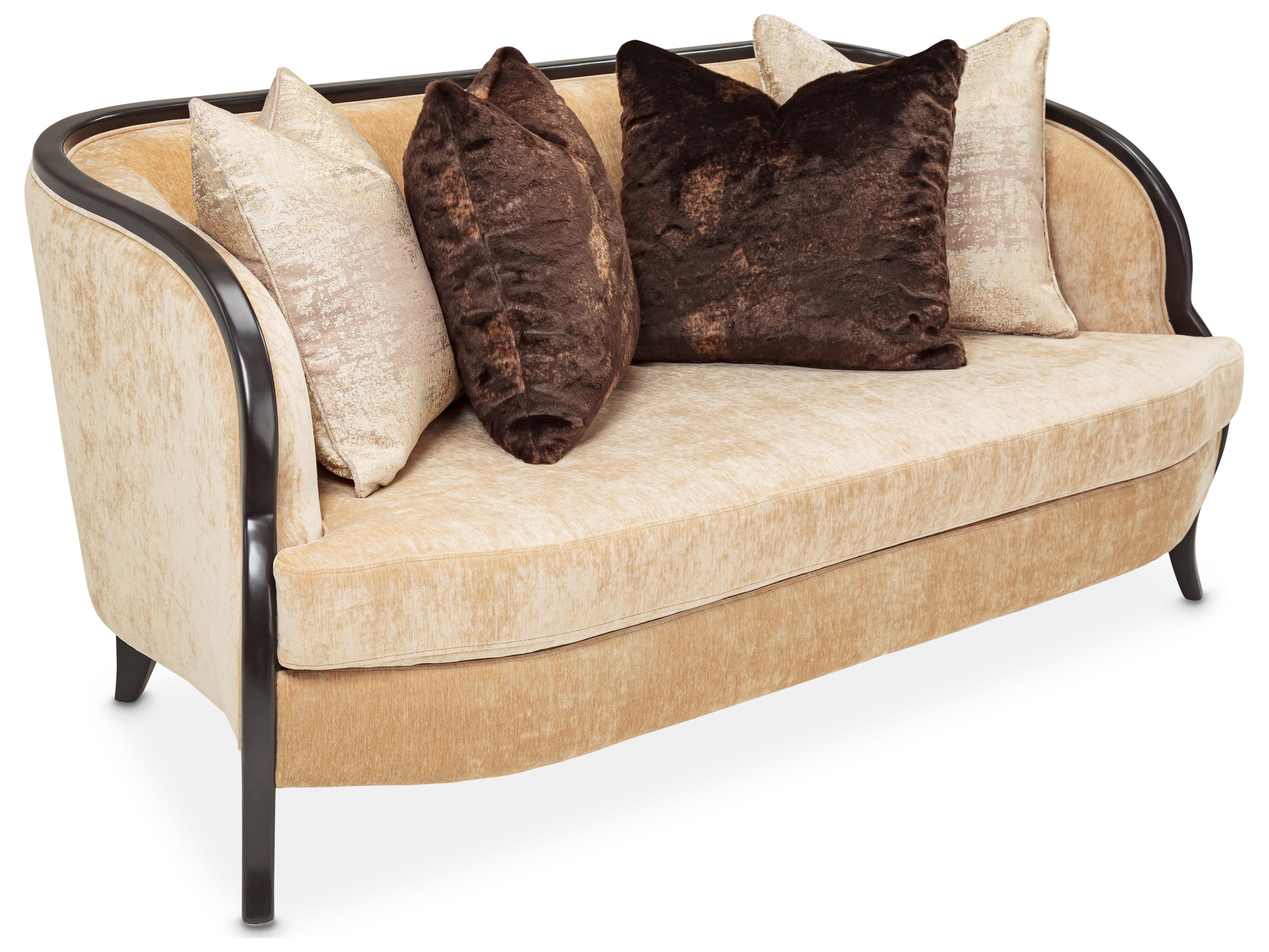 Michael Amini Malibu Crest - Mahogany Beige Upholstered Loveseat