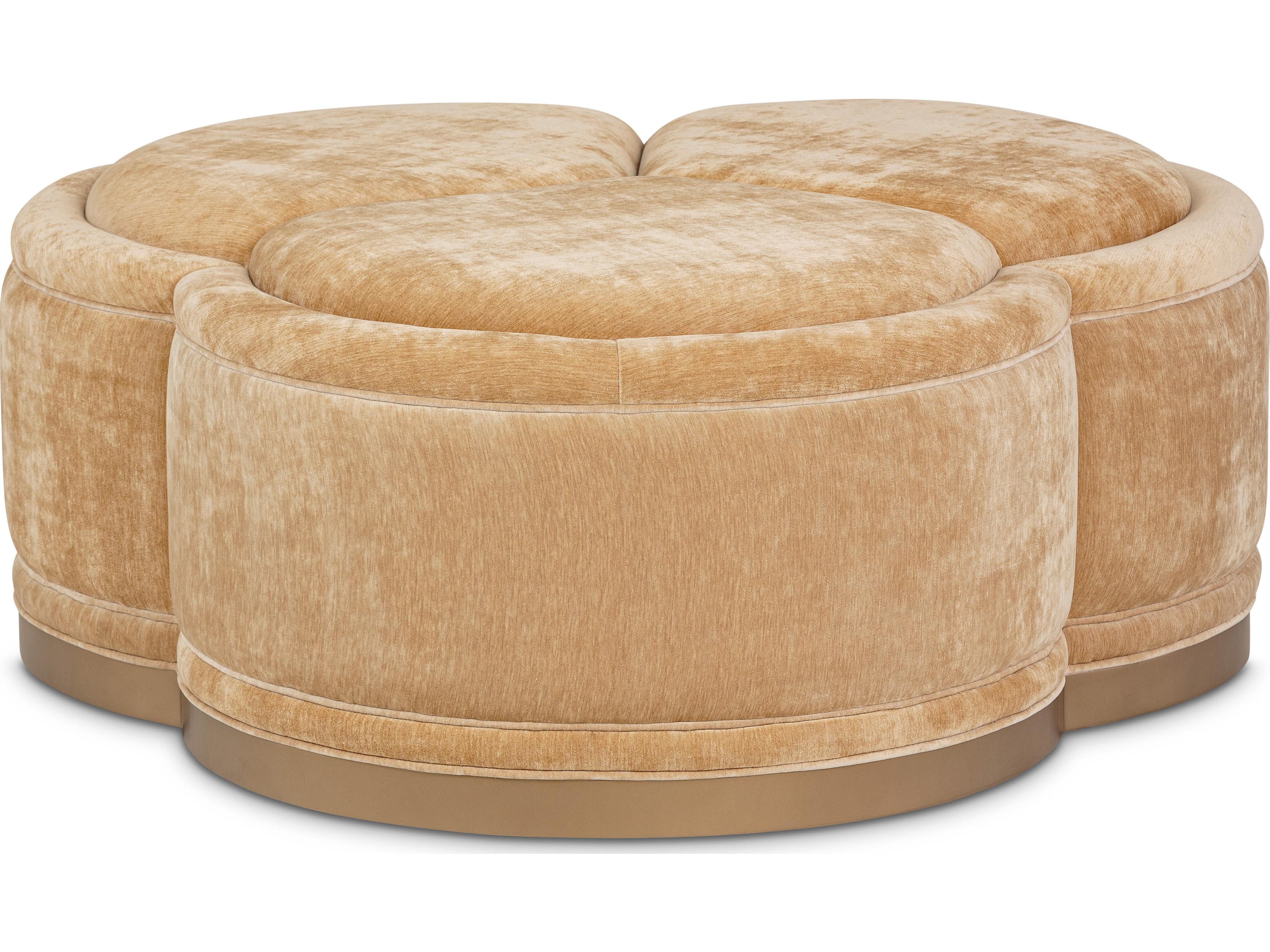 Michael Amini Malibu Crest - Mahogany Beige Upholstered Ottoman