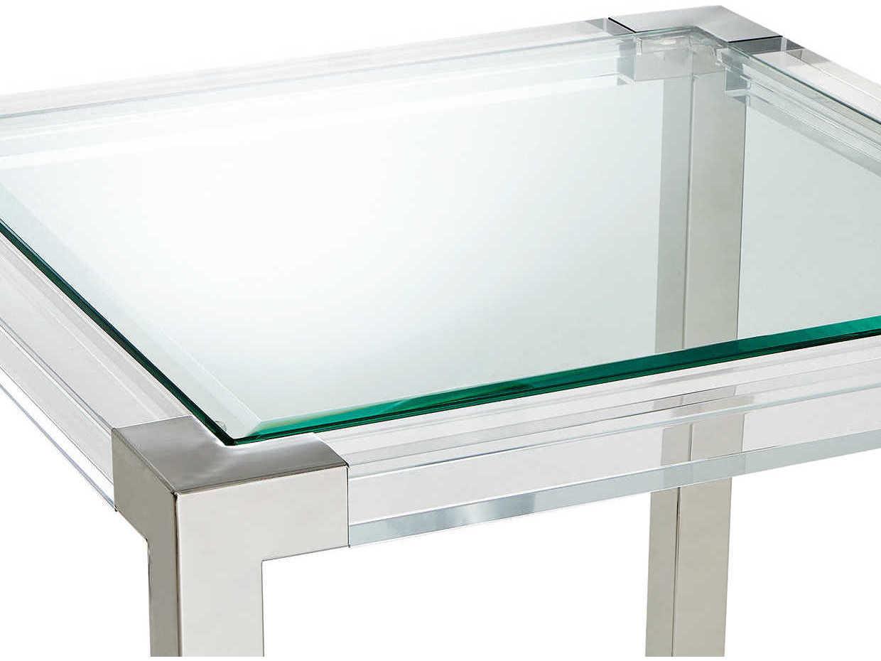 Michael Amini State St Square Glass Stainless Steel End Table